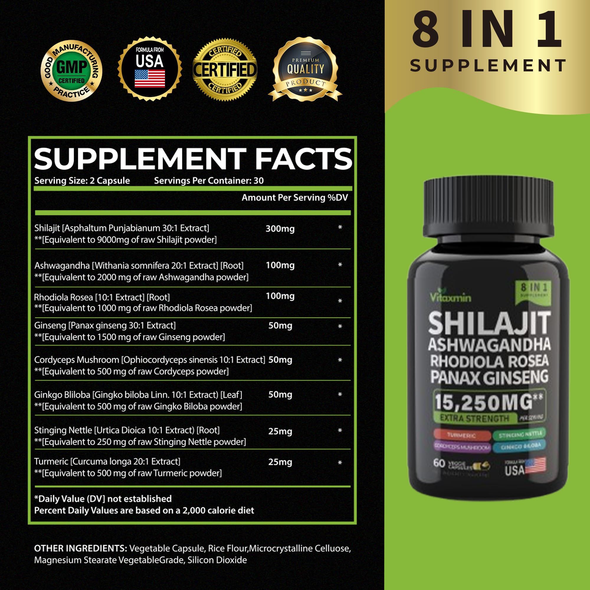 vitaxmin Shilajit Ashwagandha Testosterone support capsule close-up