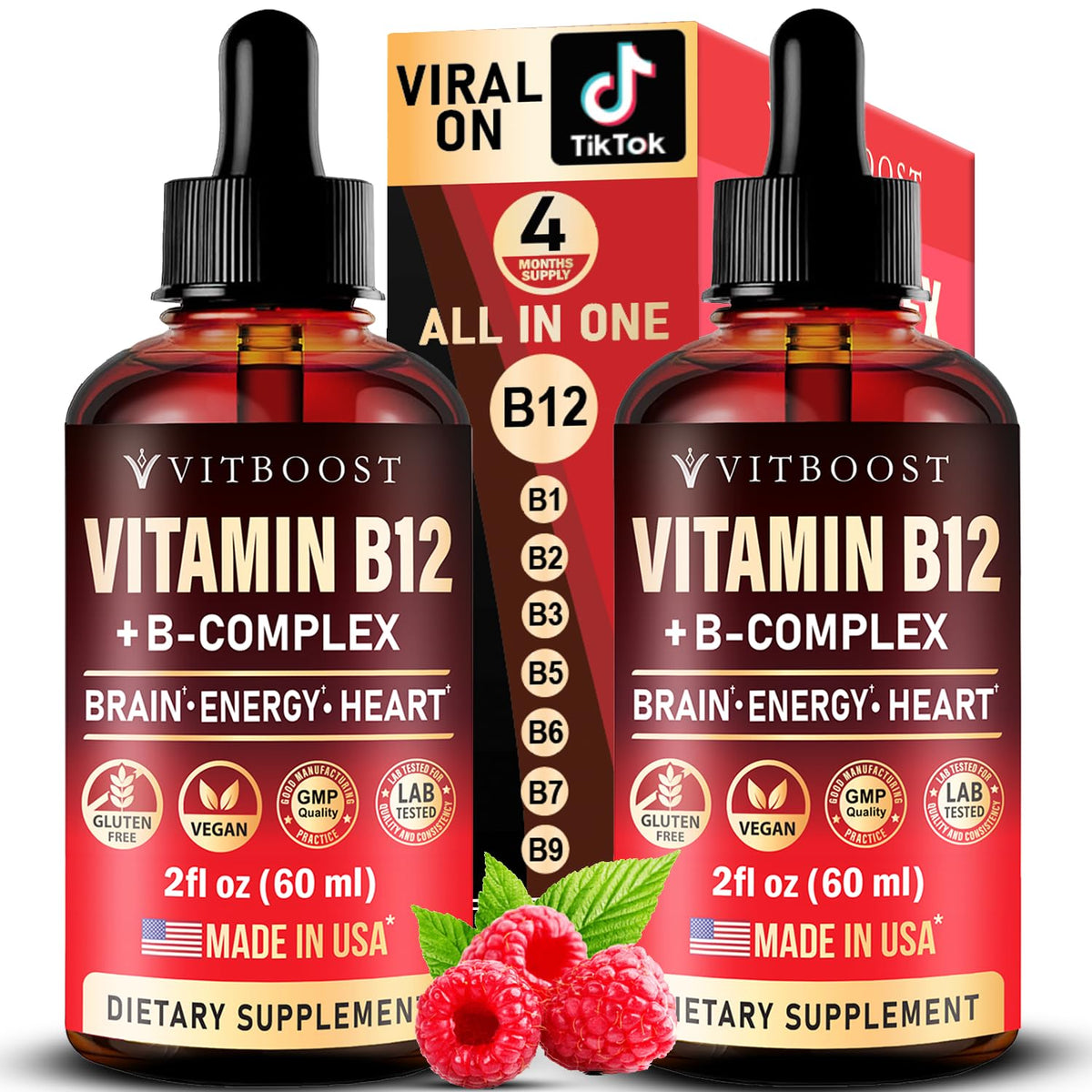 VITBOOST B Complex Liquid Vitamin front view with dropper