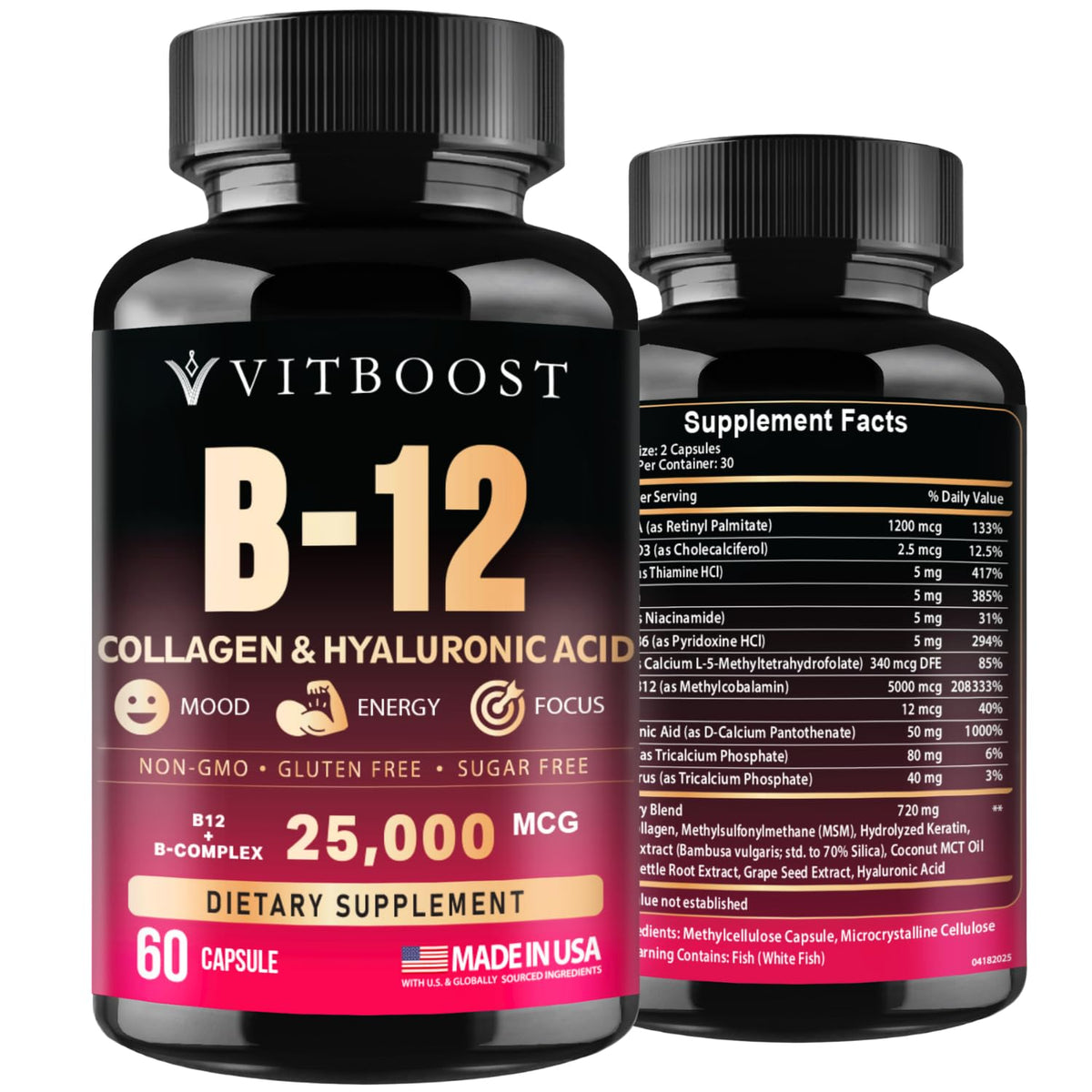 VITBOOST B12 Complex 25000 mcg capsules front view