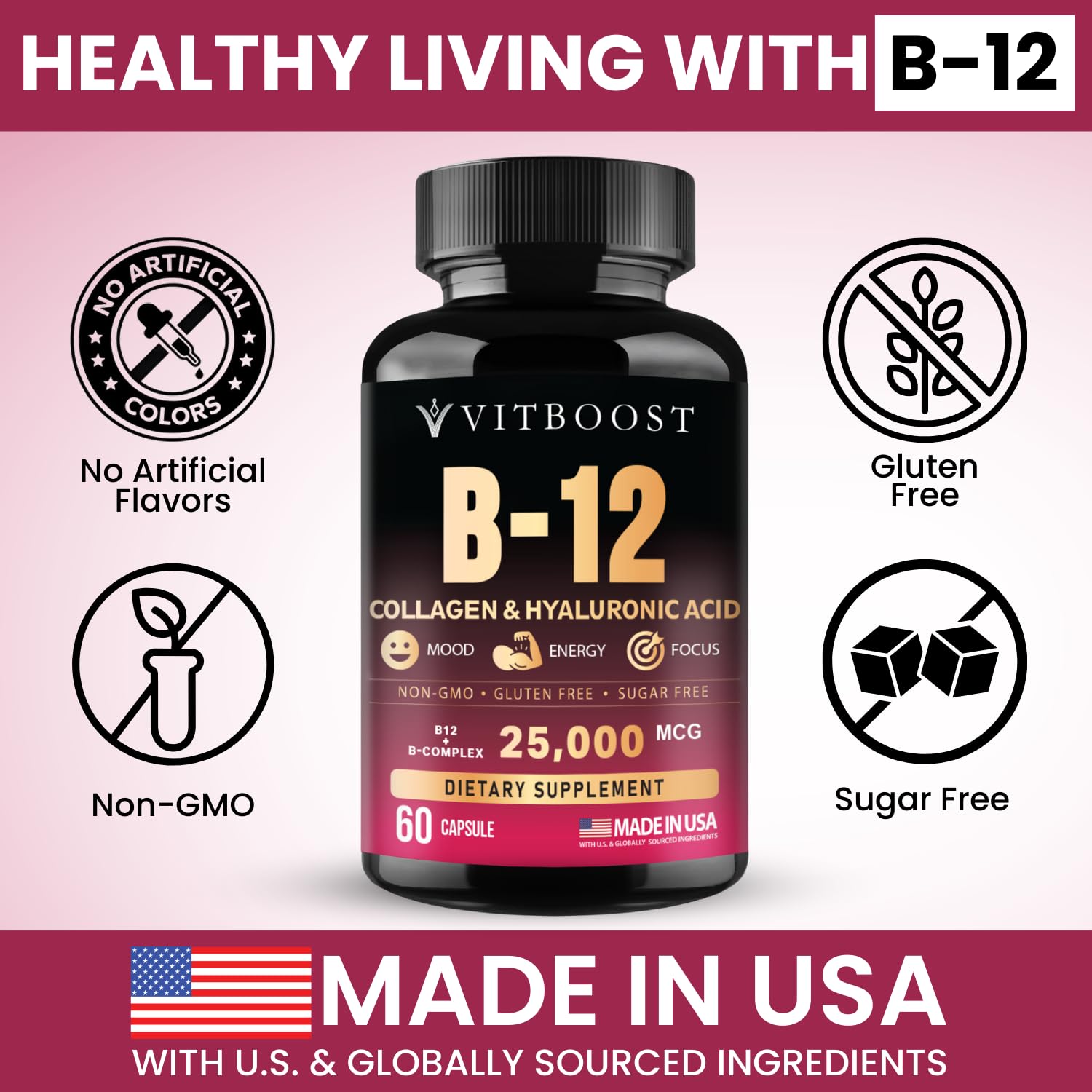 VITBOOST B12 Complex 25000 mcg capsules with packaging