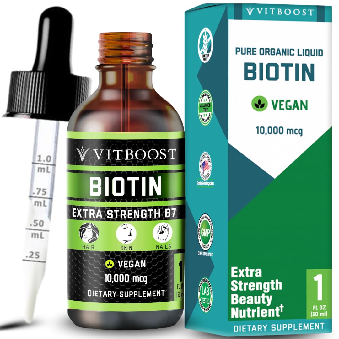 VITBOOST Biotin Liquid Drops 10,000mcg front view with berry flavour