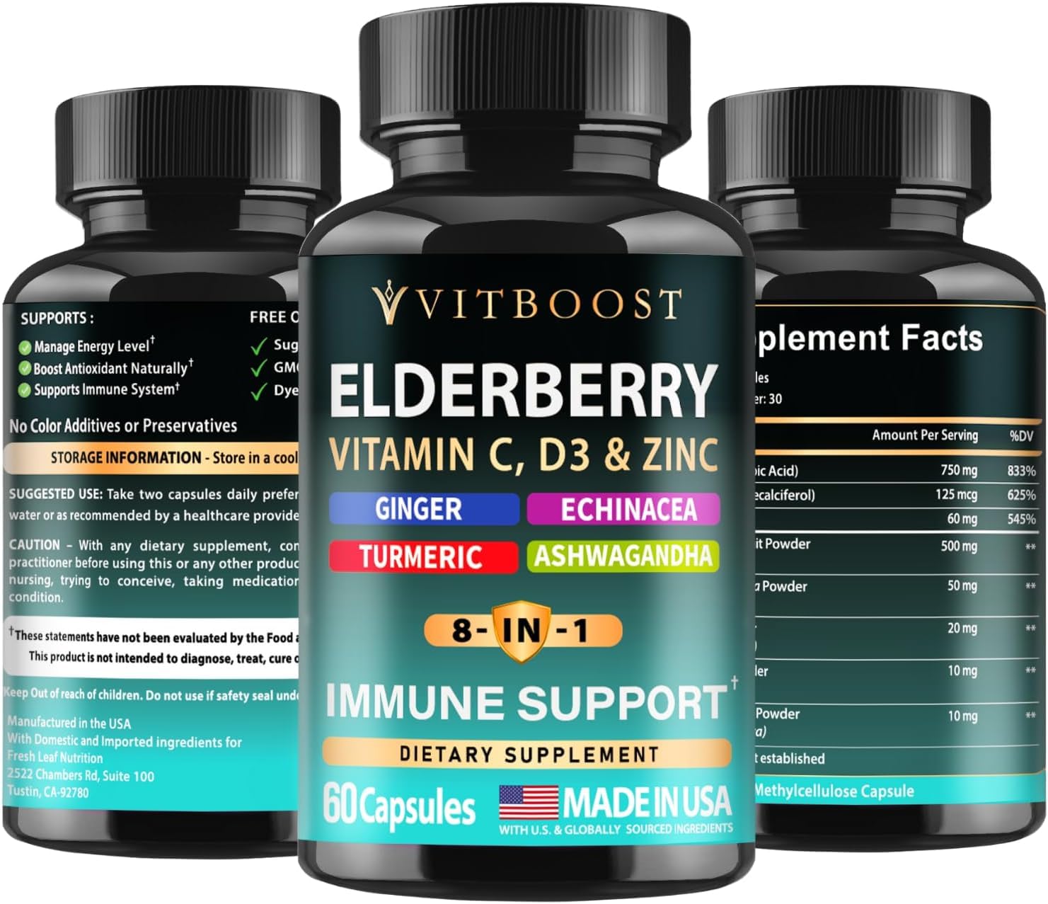 VITBOOST Elderberry Supplement with a measuring spoon
