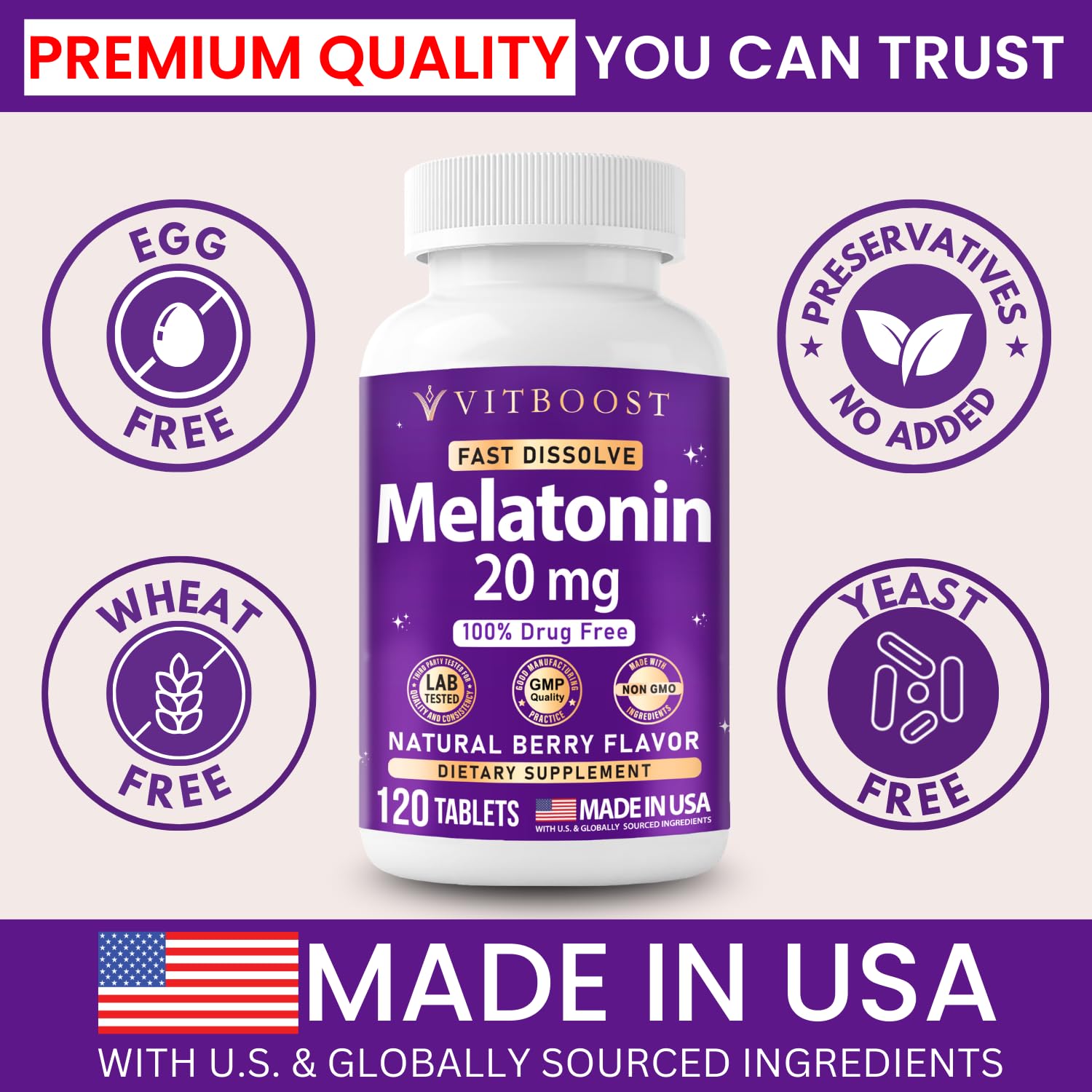 VITBOOST Melatonin 20mg dissolve tablets close-up
