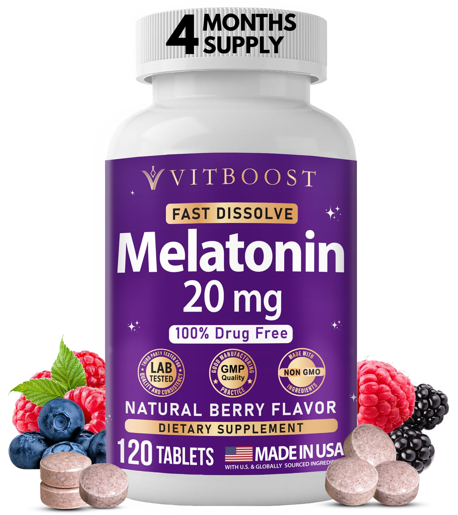 VITBOOST Melatonin 20mg dissolve tablets front view