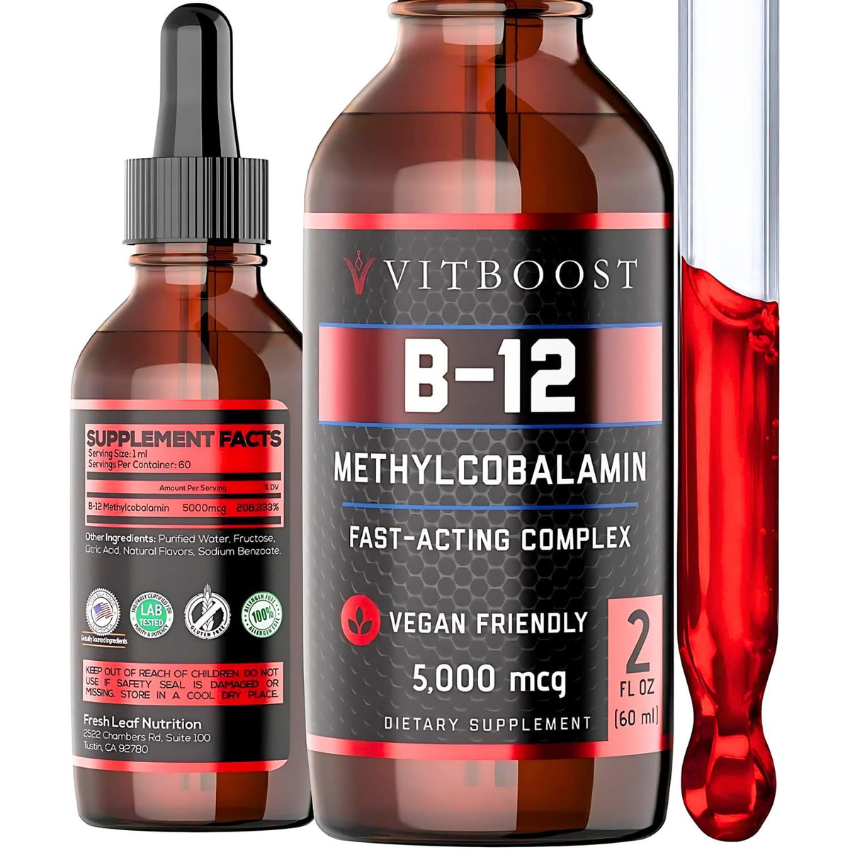 VITBOOST Vegan Liquid B-12 Raspberry 136g front view