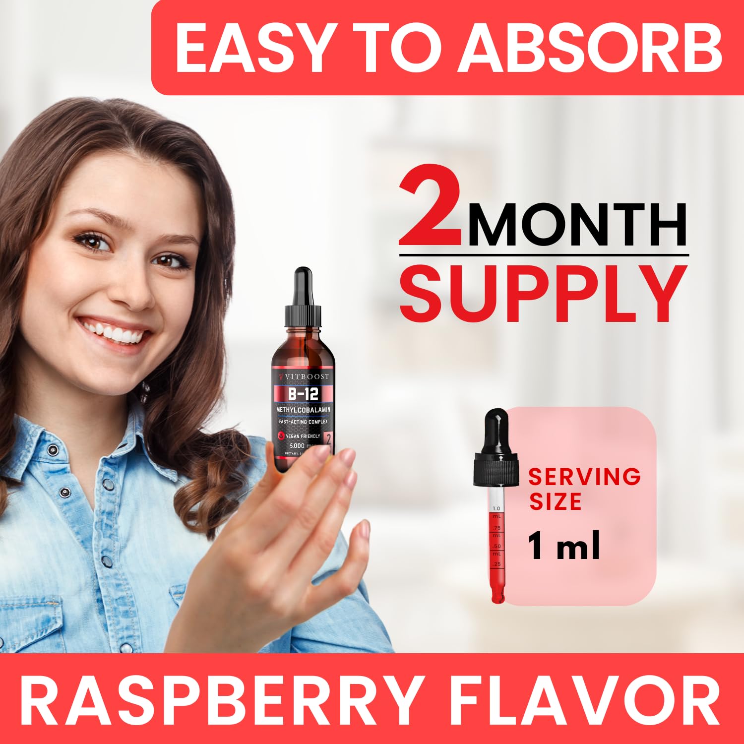 VITBOOST Vegan Liquid B-12 Raspberry 136g label close-up