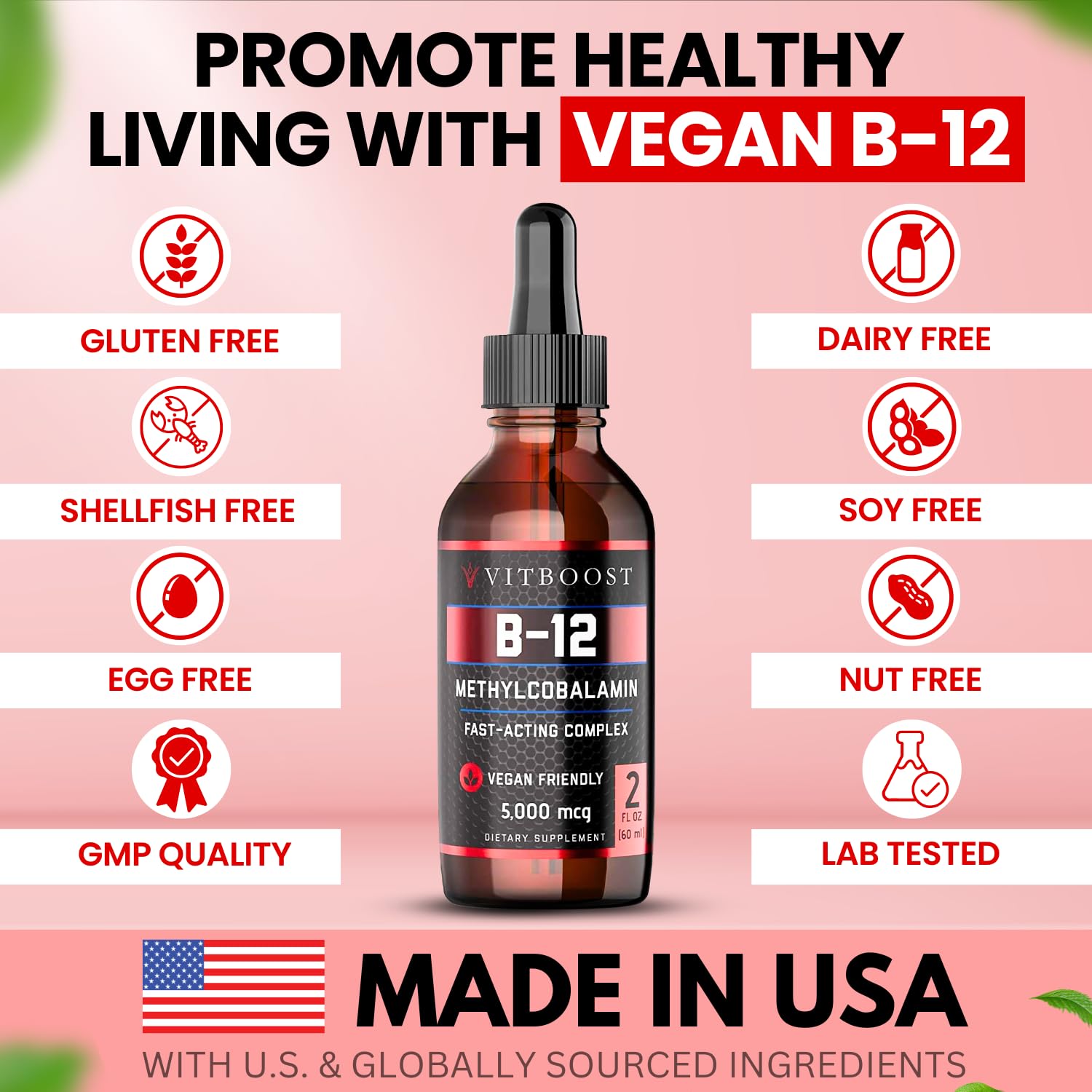 VITBOOST Vegan Liquid B-12 Raspberry 136g packaging