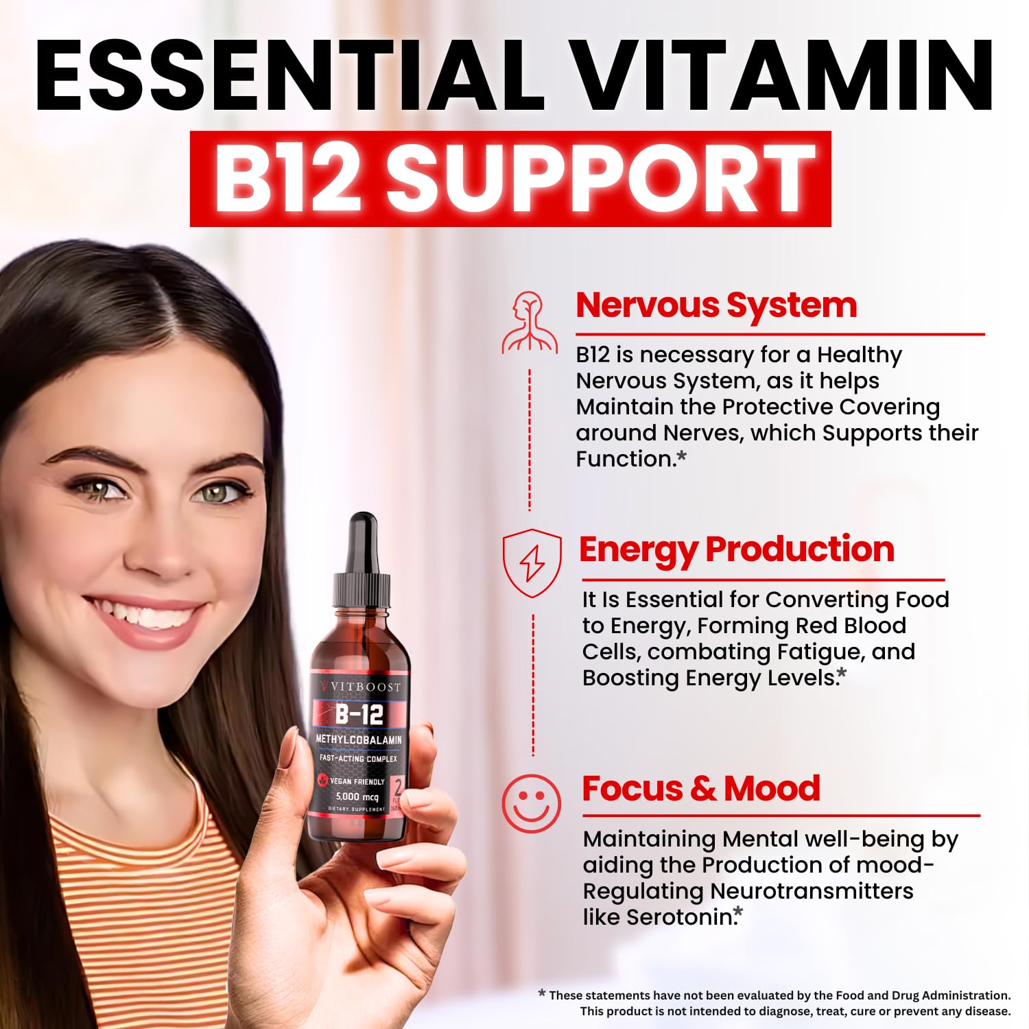 VITBOOST Vegan Liquid B-12 Raspberry 136g with a measuring spoon
