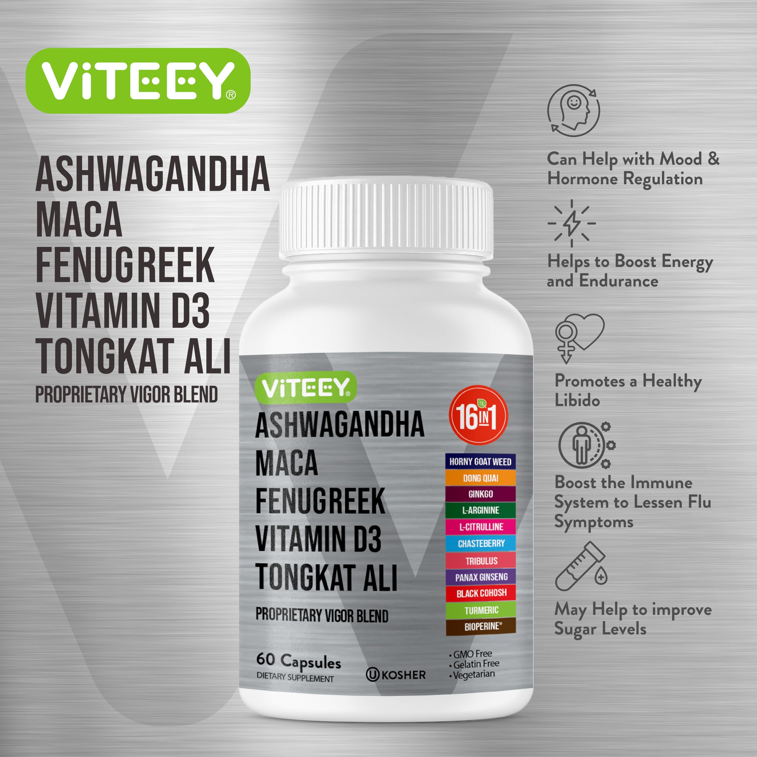 Viteey Ashwagandha Capsules on a wooden table