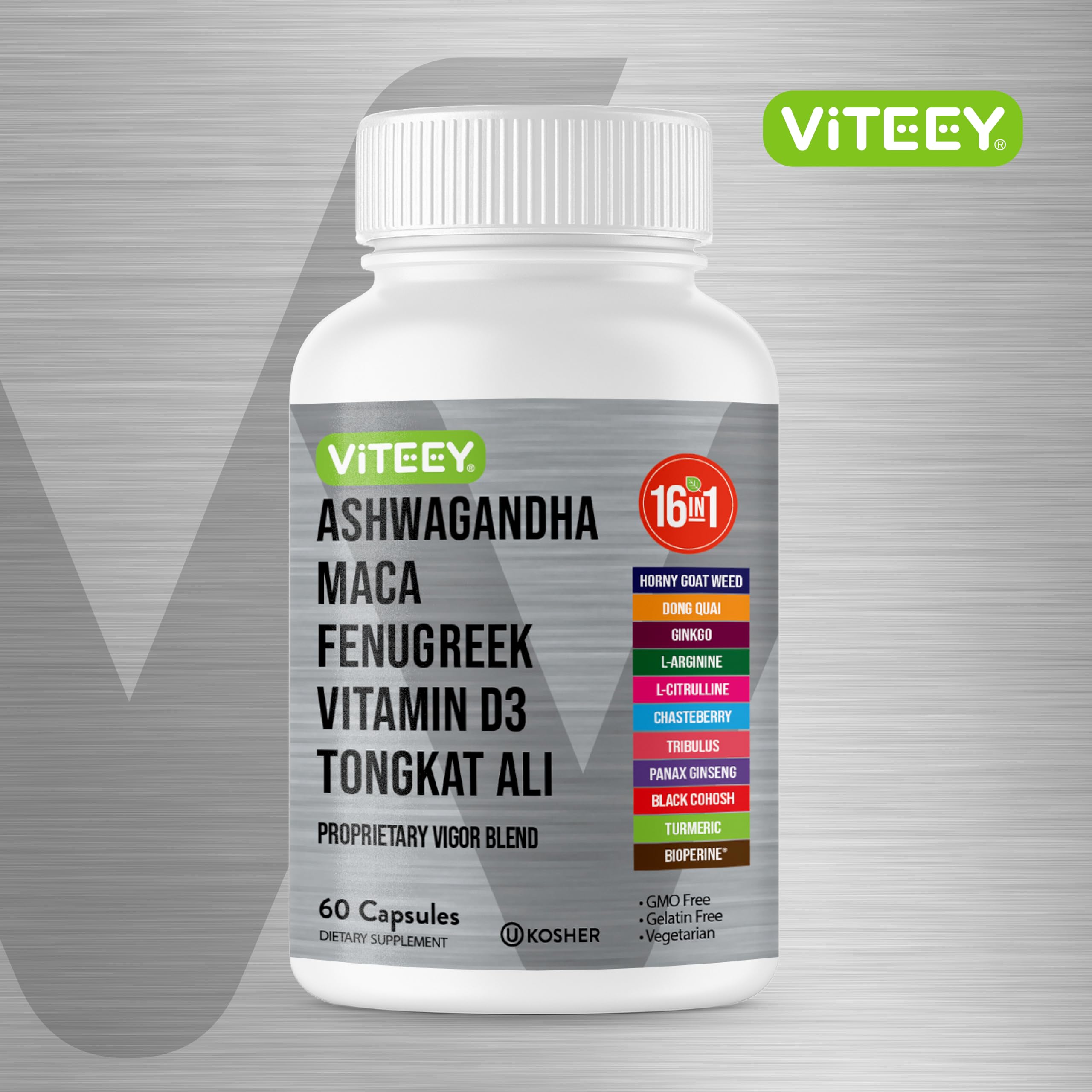Viteey Ashwagandha Capsules side view with label