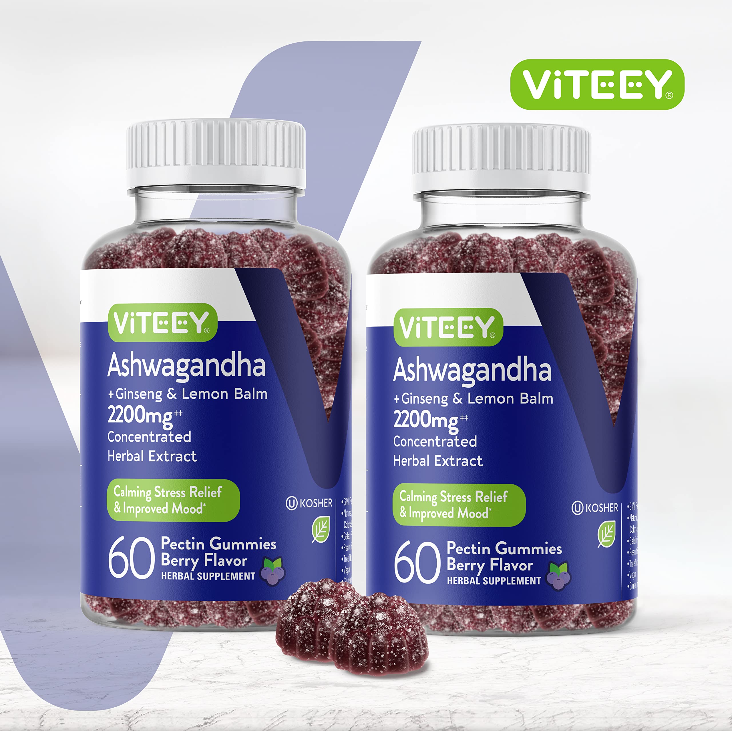 Viteey Ashwagandha Gummy Supplements bottle with berry flavour