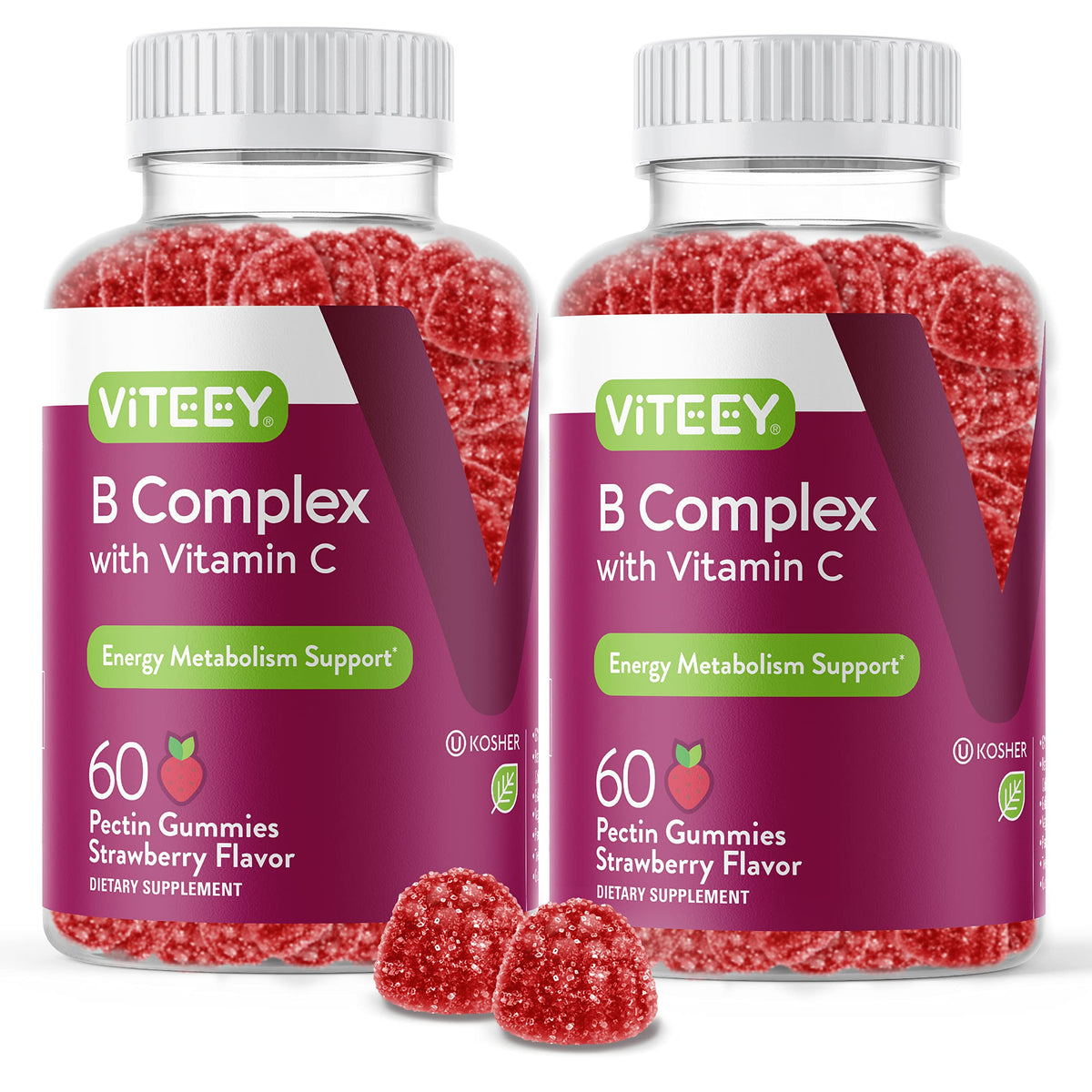 Viteey B-Complex Gummies front view with strawberry flavour