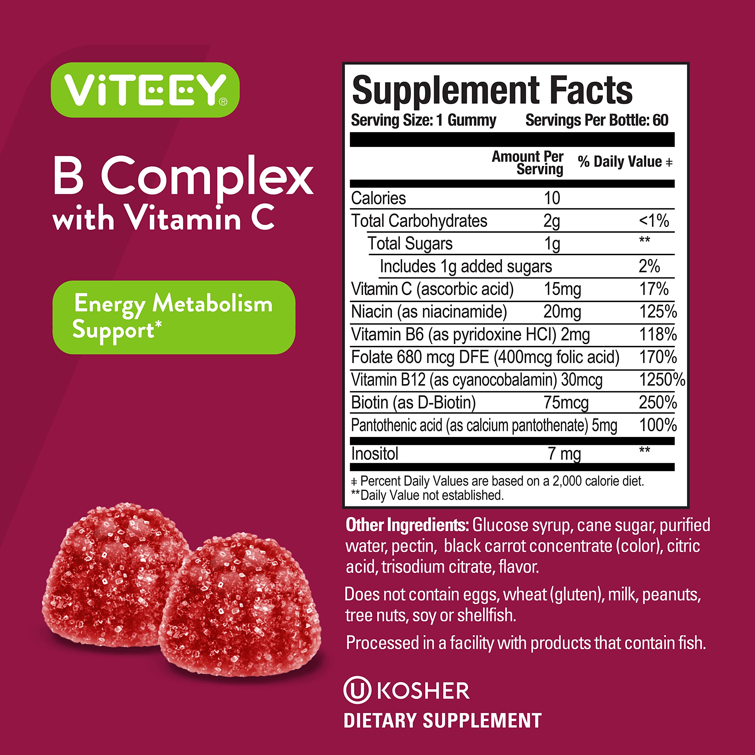 Viteey B-Complex Gummies nutritional information label