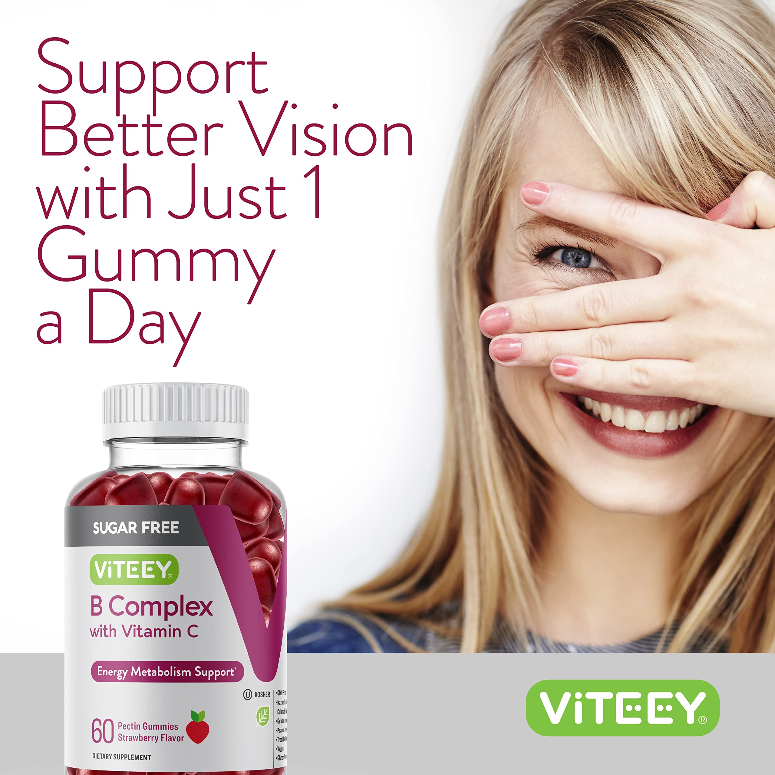 Viteey B-Complex Gummies side view showing gummy texture