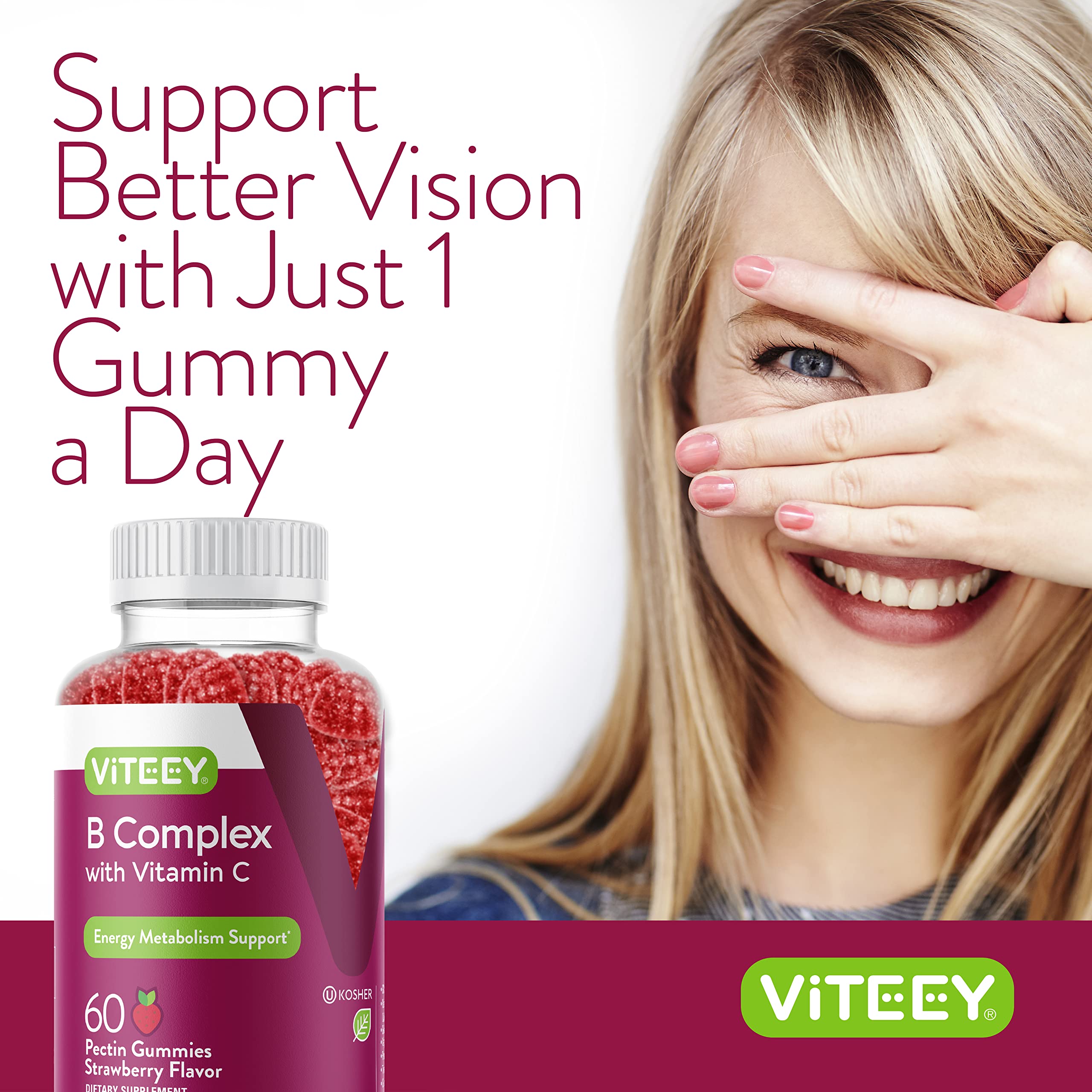 Viteey B-Complex Gummies with fresh strawberries