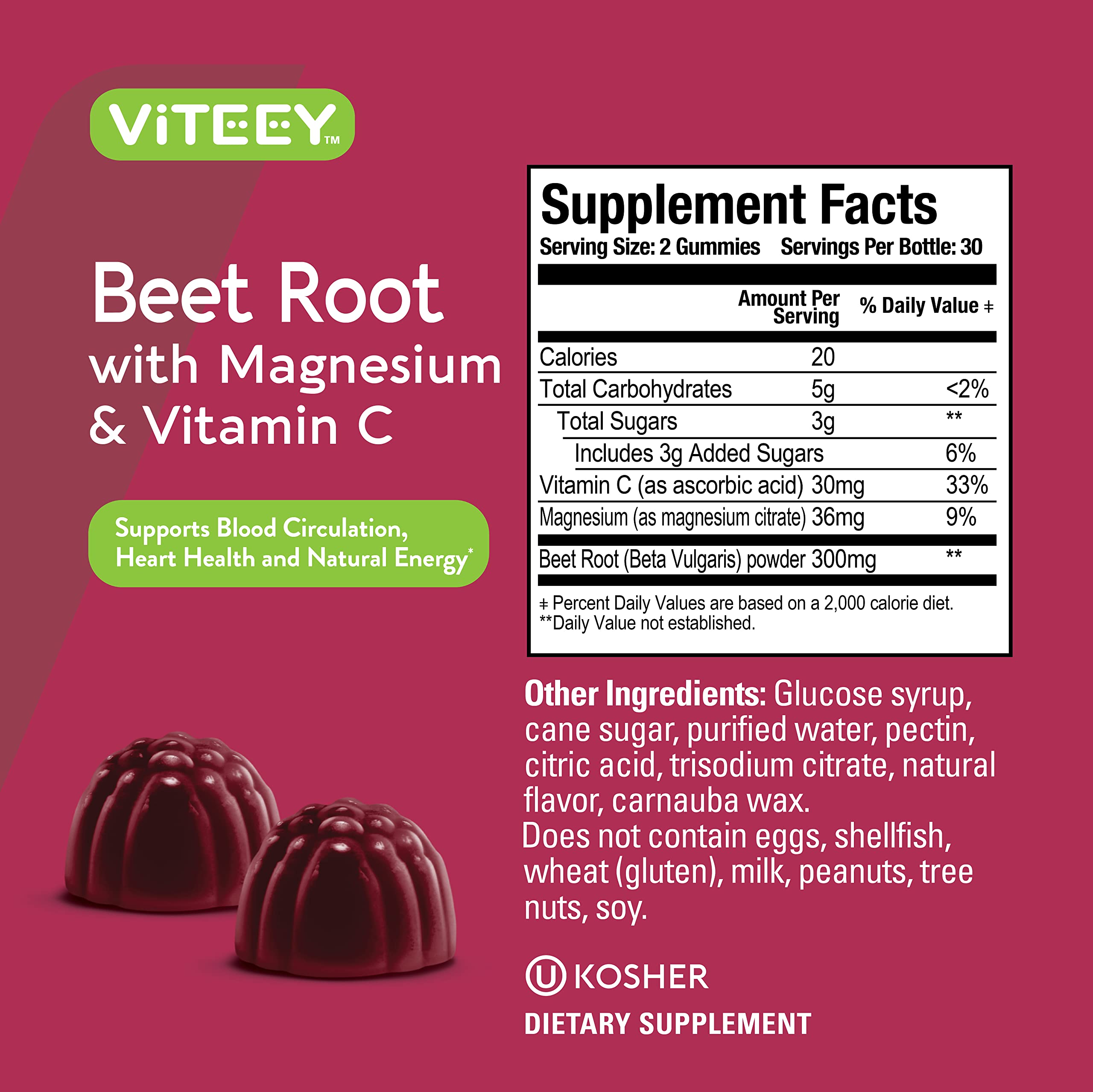 Viteey Beetroot Gummies in a bowl showing texture