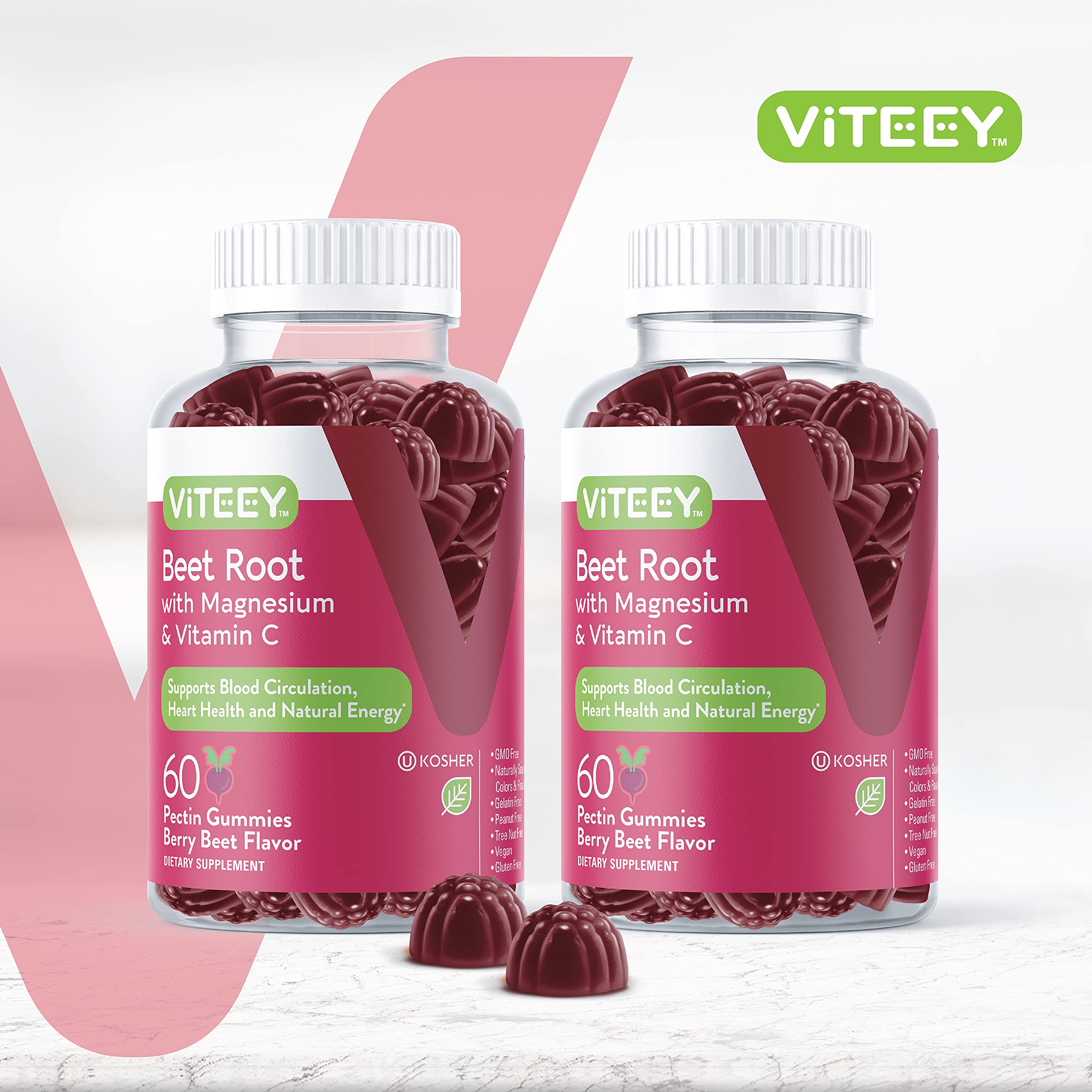 Viteey Beetroot Gummies packaging with nutritional information