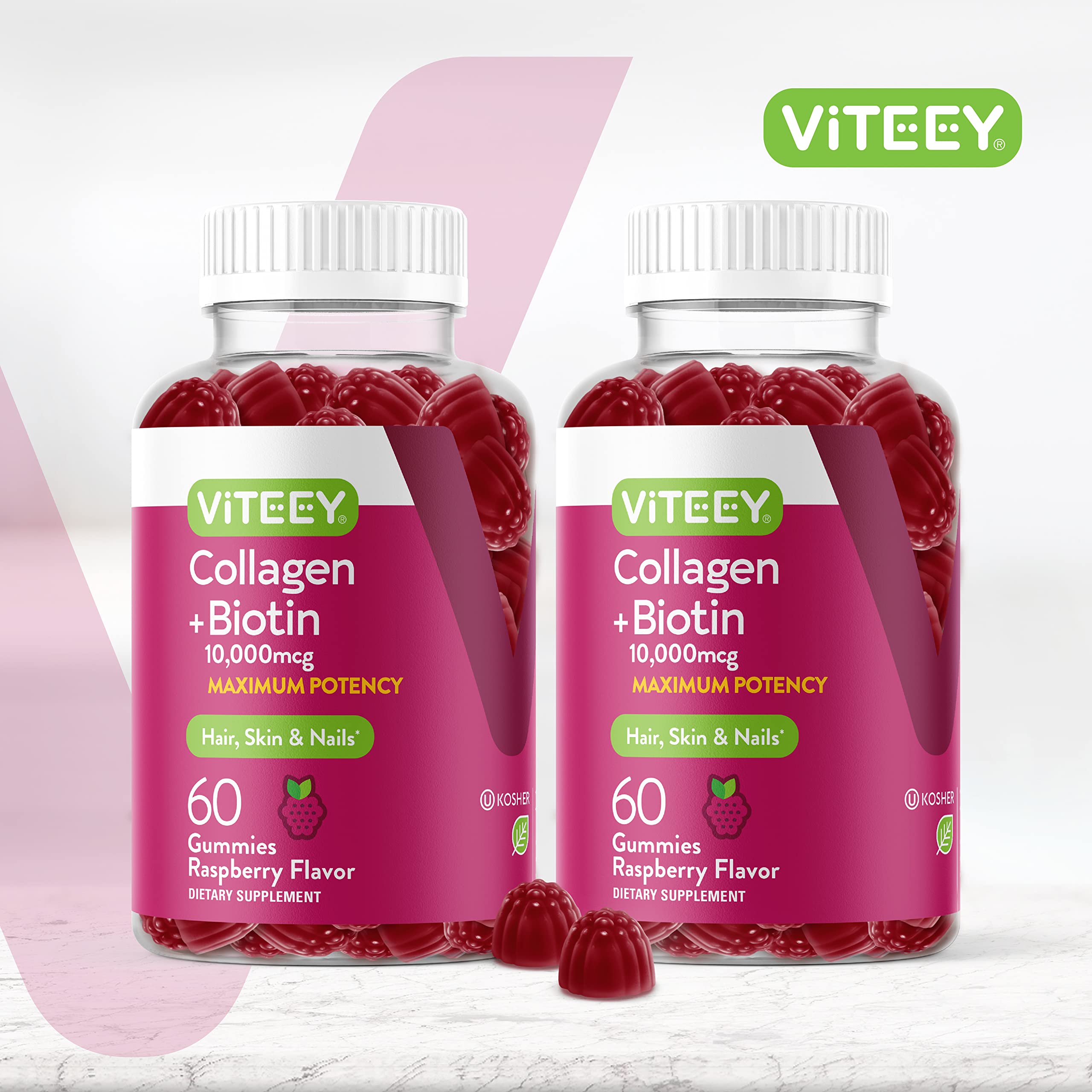 Viteey Biotin Collagen Gummies raspberry flavour close-up