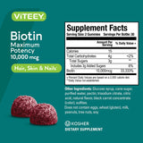 Viteey Biotin Gummies bottle with open cap displaying gummies