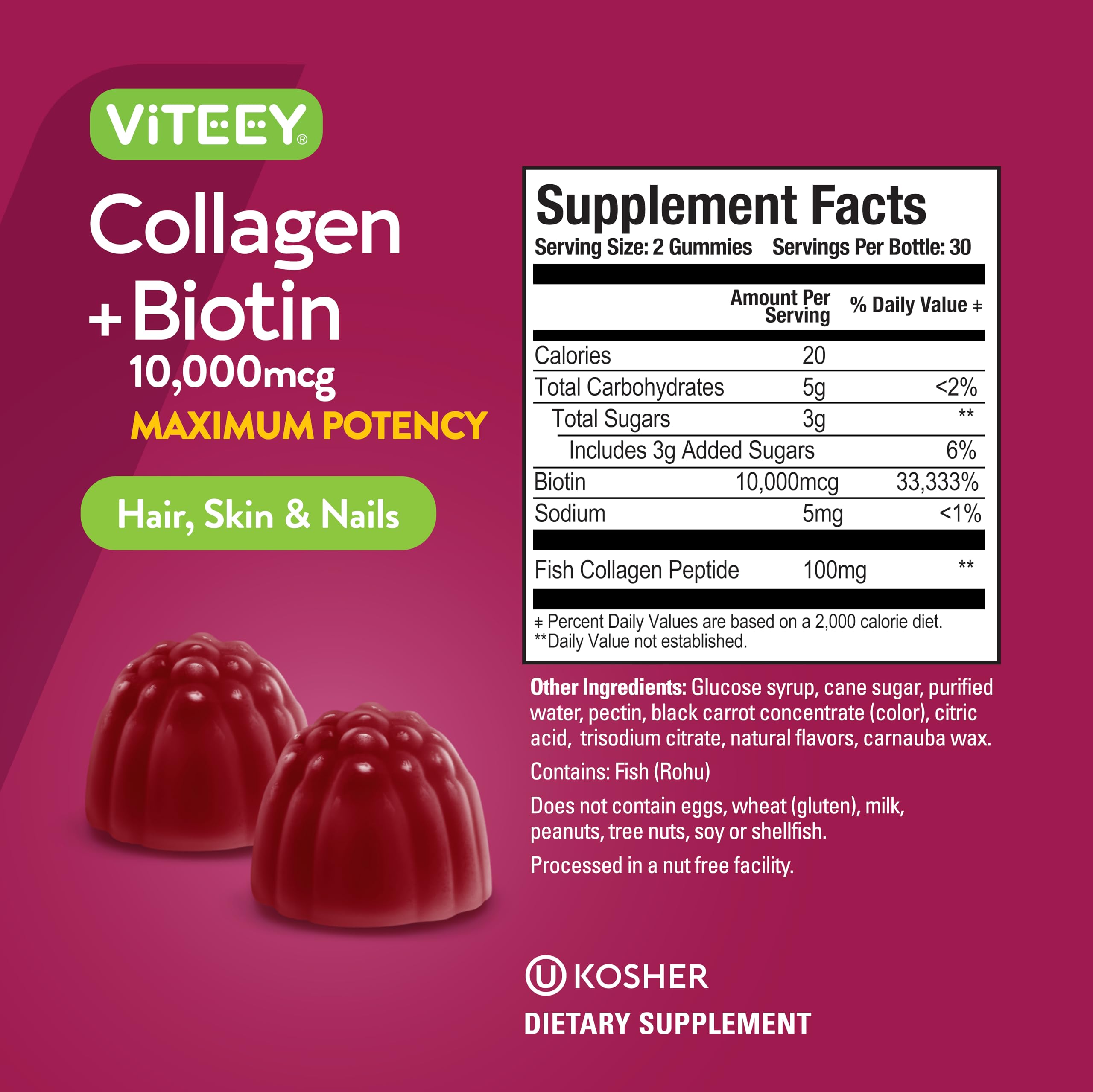 Viteey Biotin Gummies nutritional information
