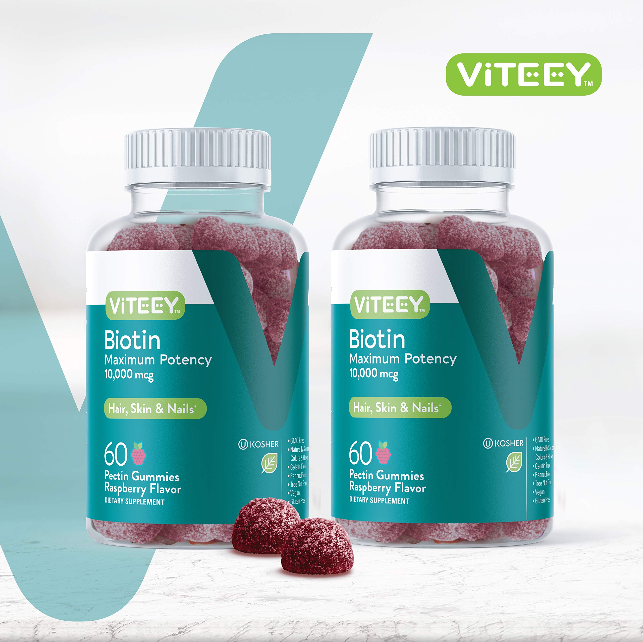 Viteey Biotin Gummies raspberry flavour close-up