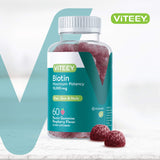 Viteey Biotin Gummies showing gummy texture and raspberry flavour