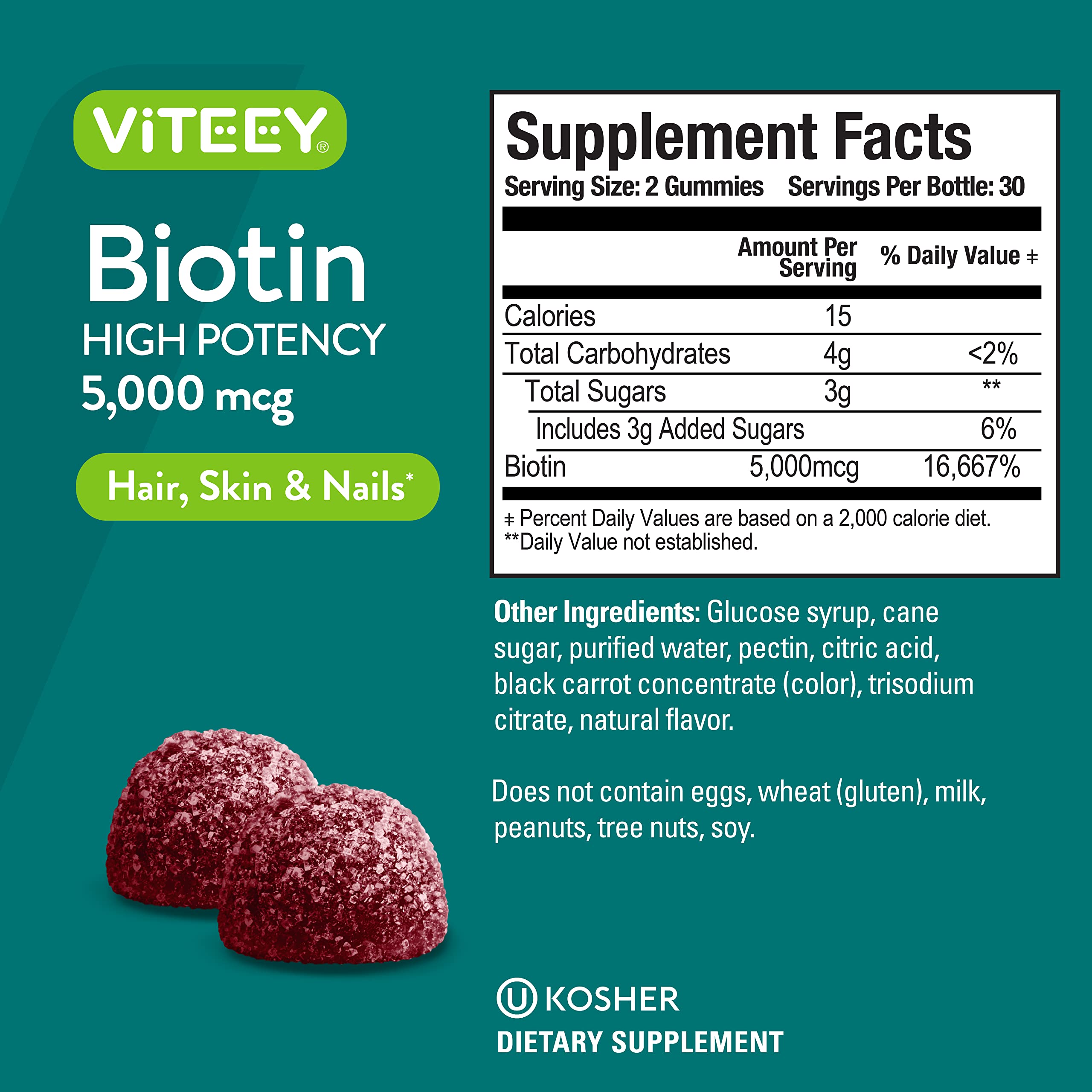 Viteey Biotin Gummies with a measuring spoon
