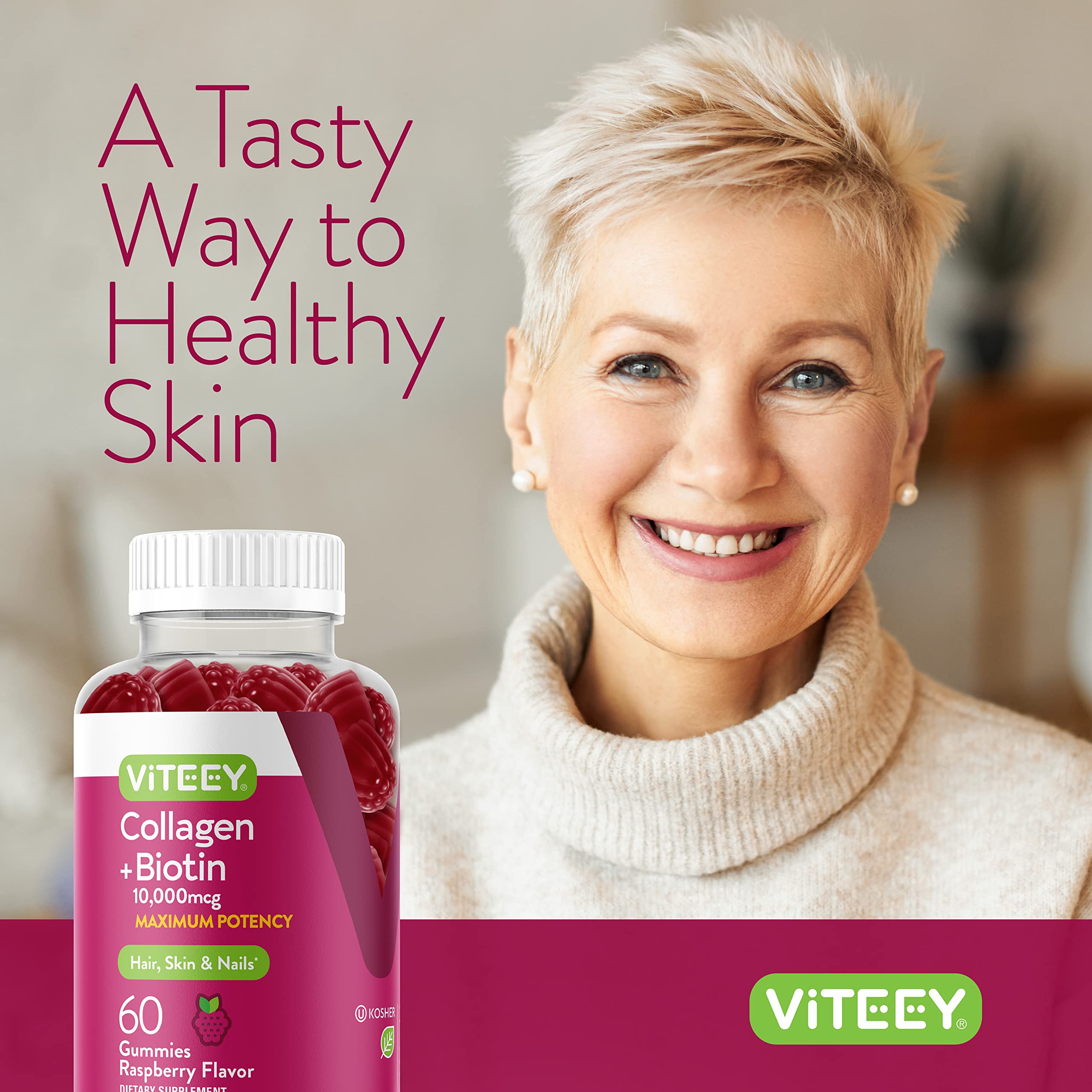 Viteey Biotin Gummies with fresh raspberries