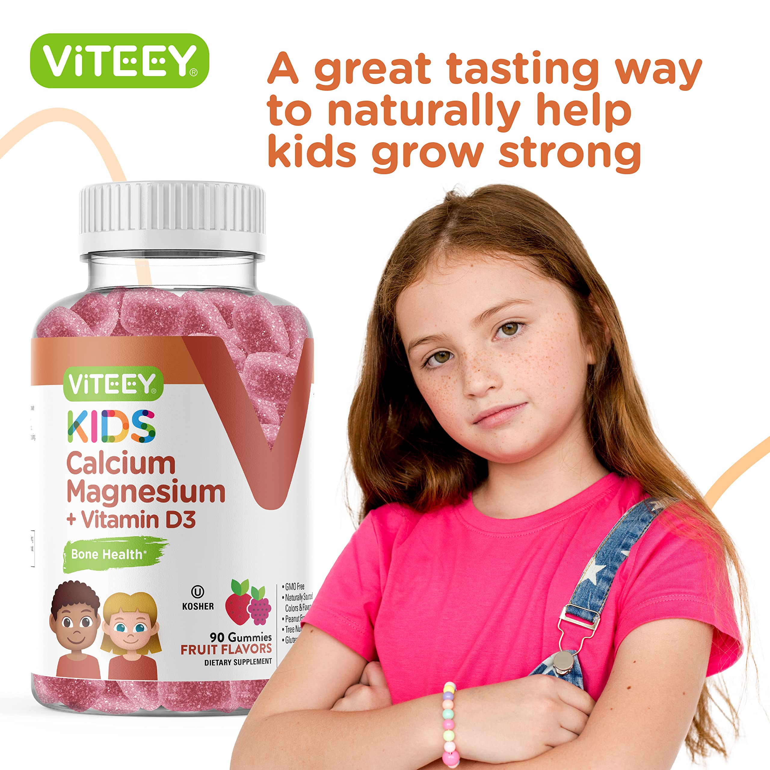 Viteey Calcium Gummies displayed on a wooden table