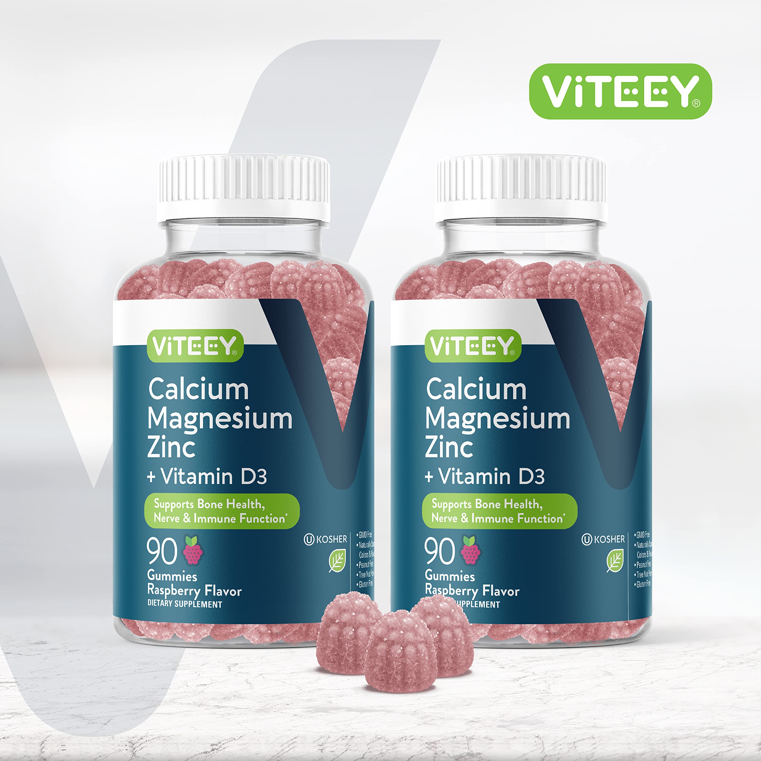 Viteey Calcium Magnesium Zinc Gummies packaging side view