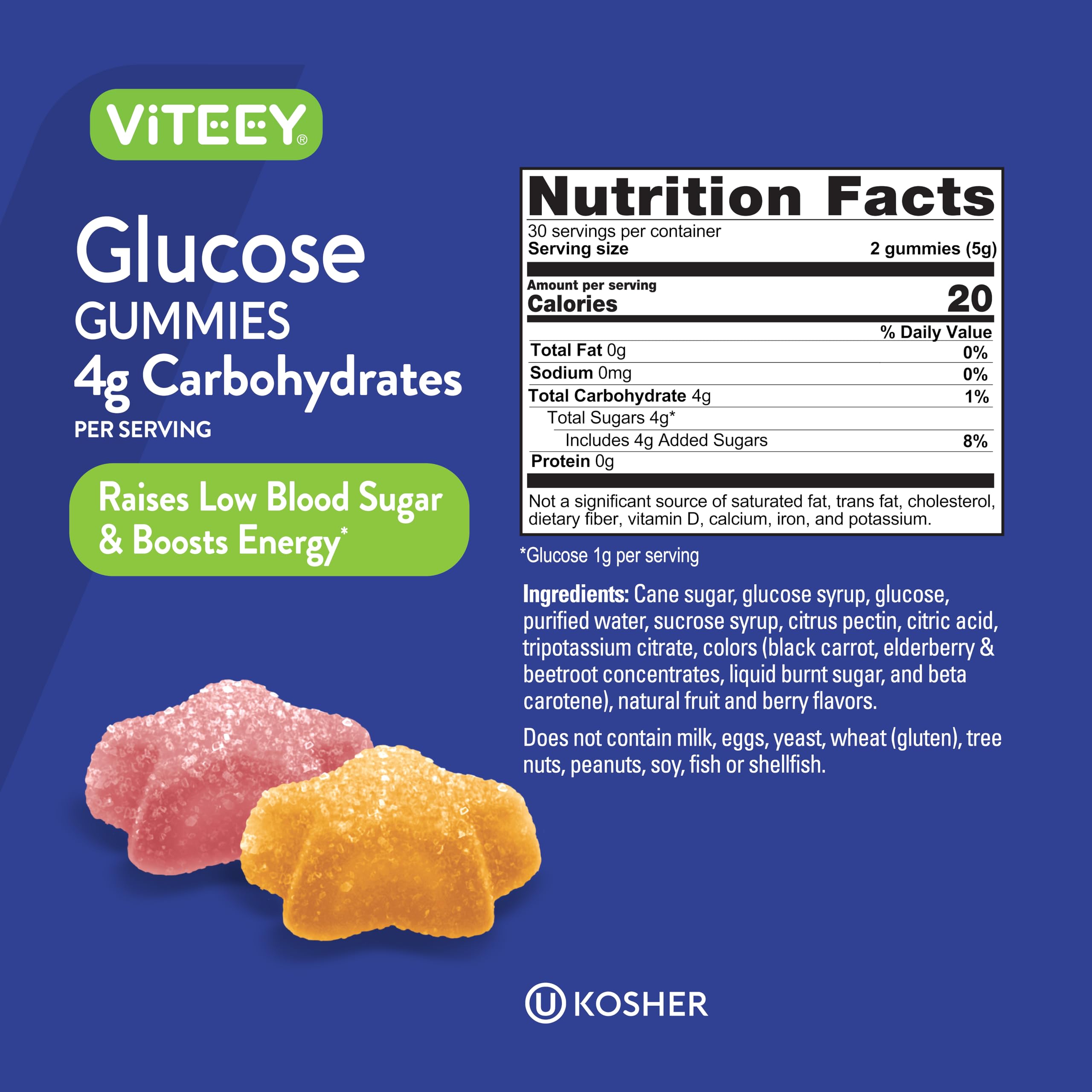 Viteey Fruit Flavoured Gummies back view with ingredient list