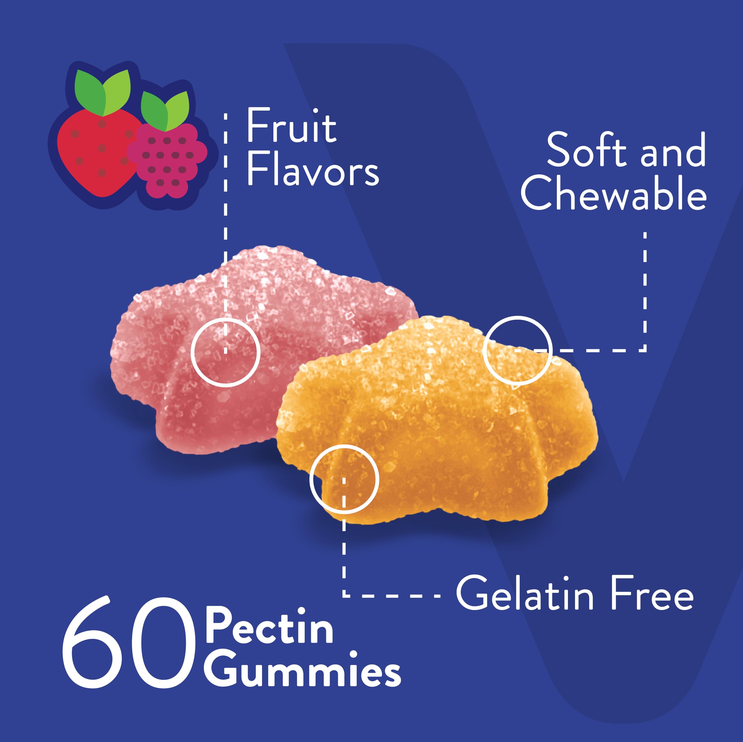Viteey Fruit Flavoured Gummies displayed with fruits