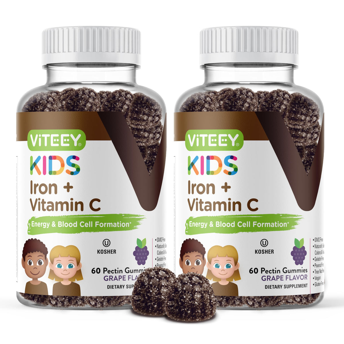 Viteey Iron Gummies for Kids 120 count front view