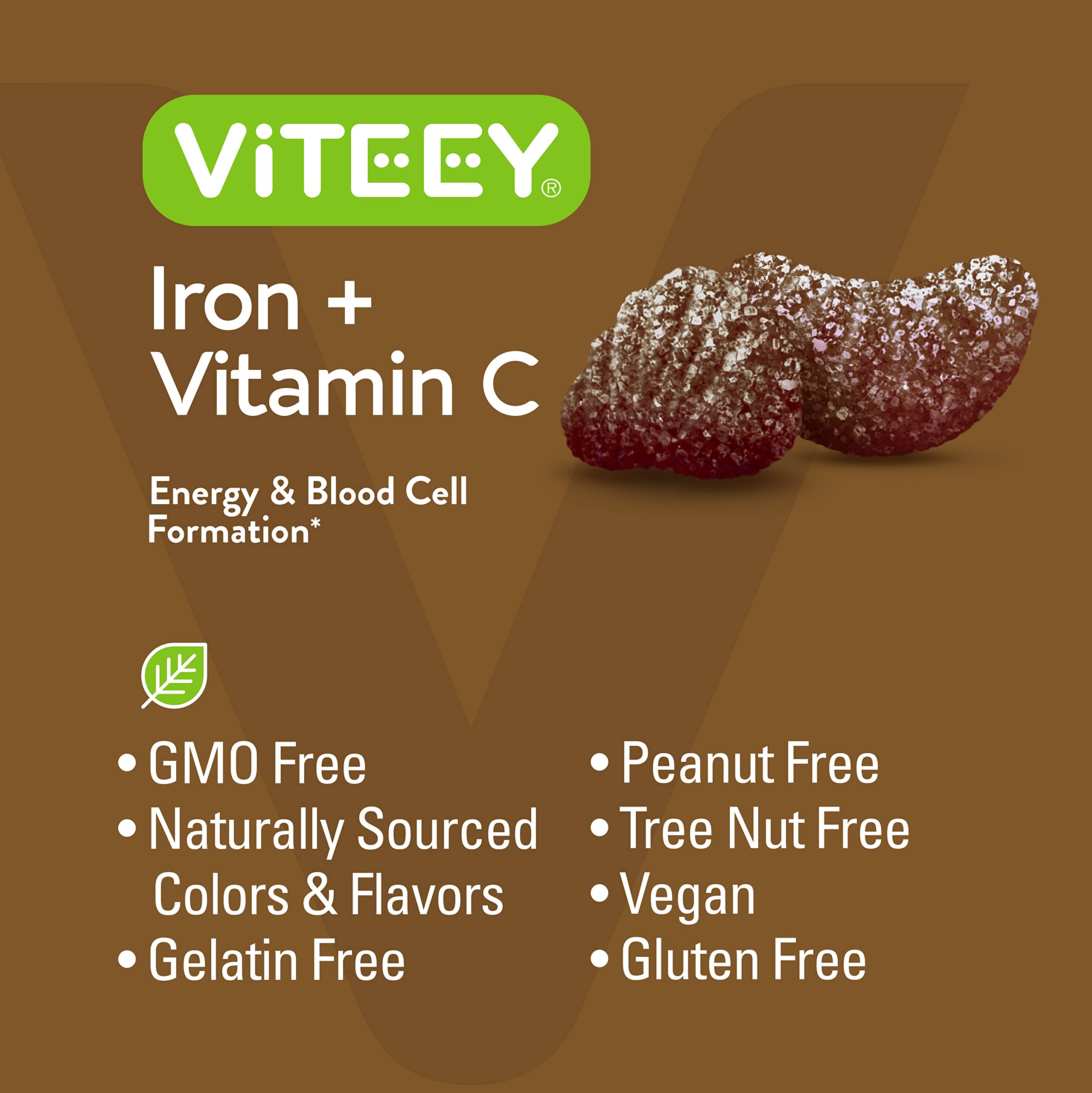 Viteey Iron Gummies ingredients list on packaging