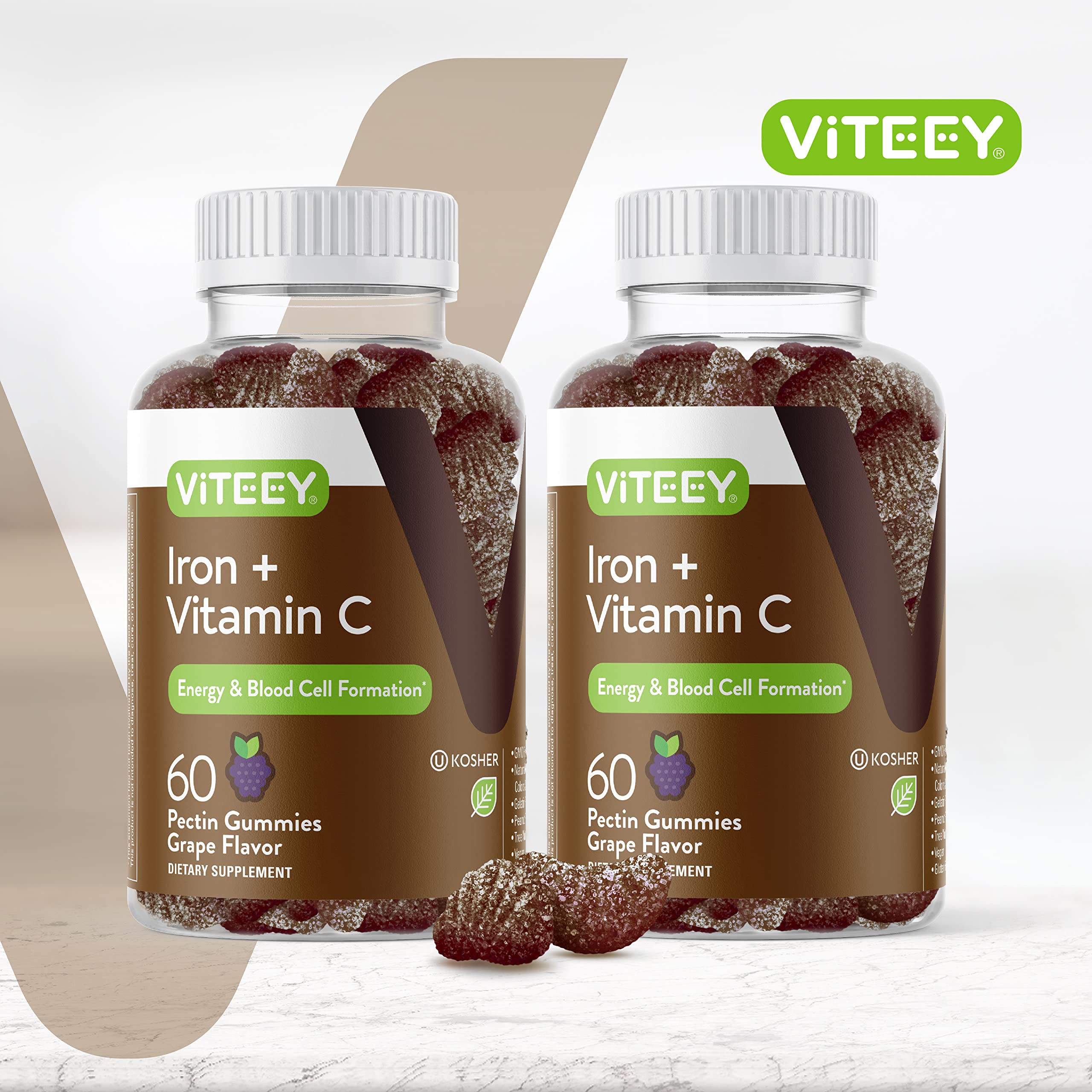 Viteey Iron Gummies showing grape flavour gummies