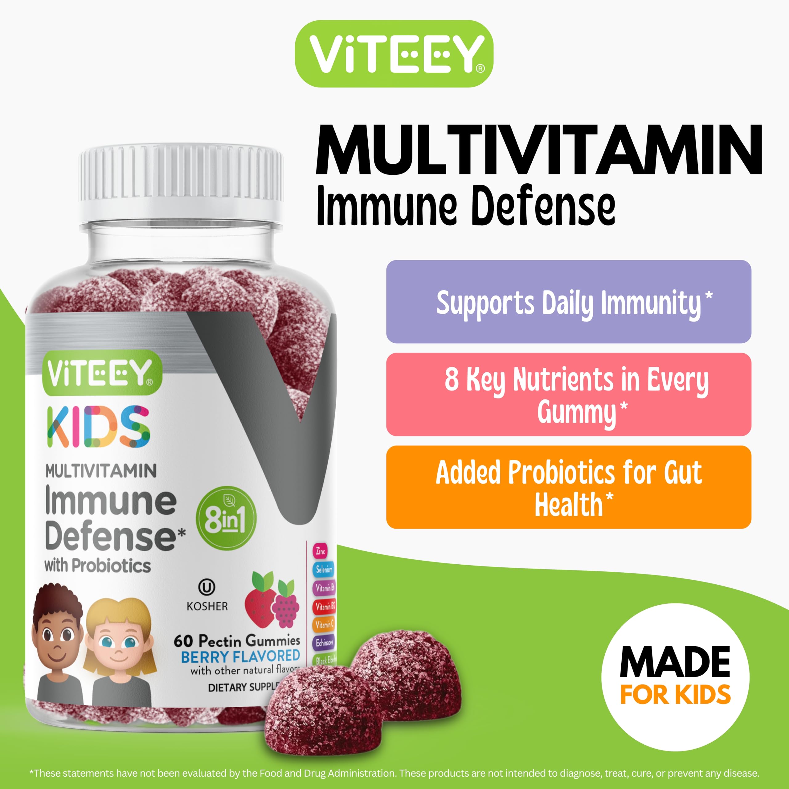 Viteey Kids Multivitamin Gummies berry flavour close-up