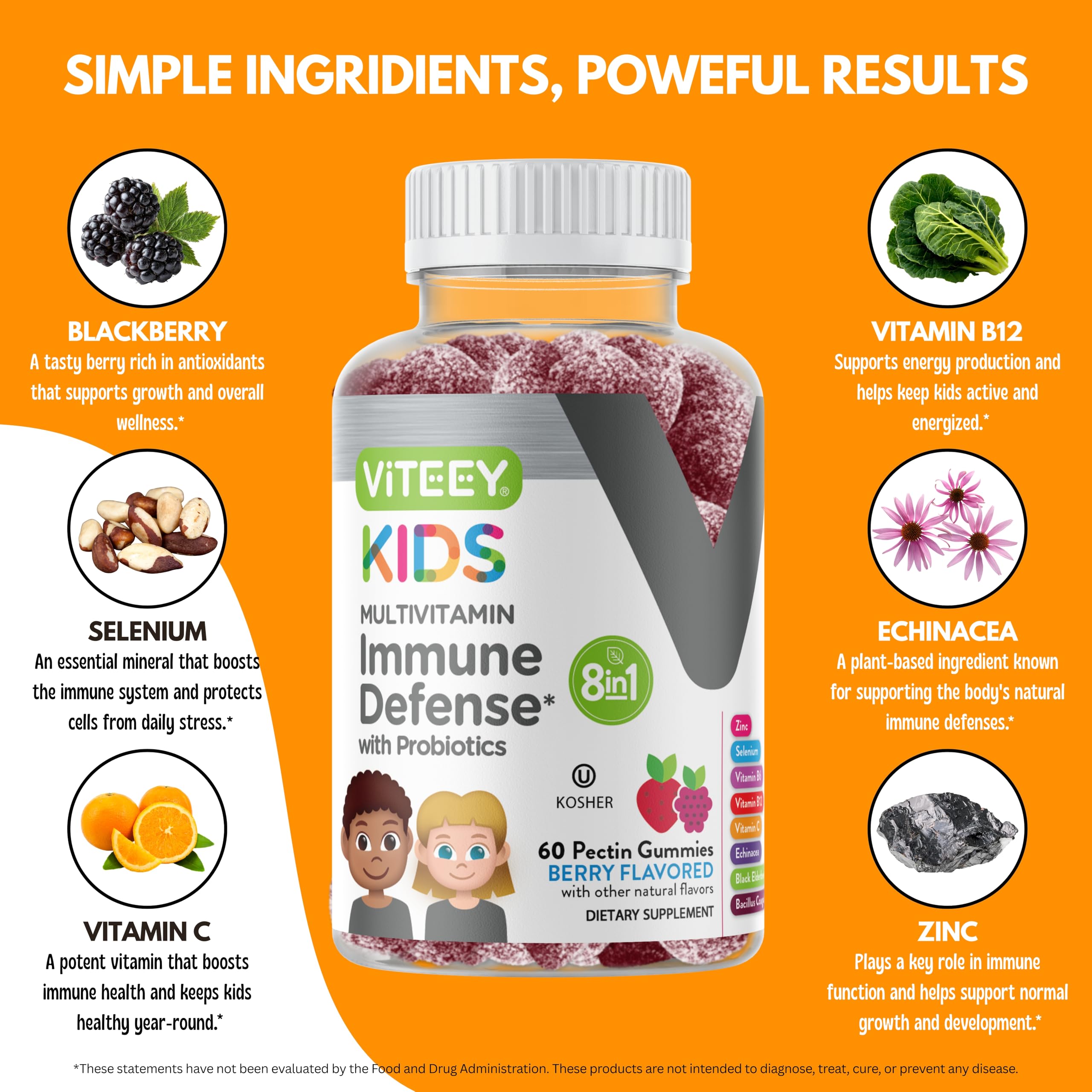 Viteey Kids Multivitamin Gummies nutritional label