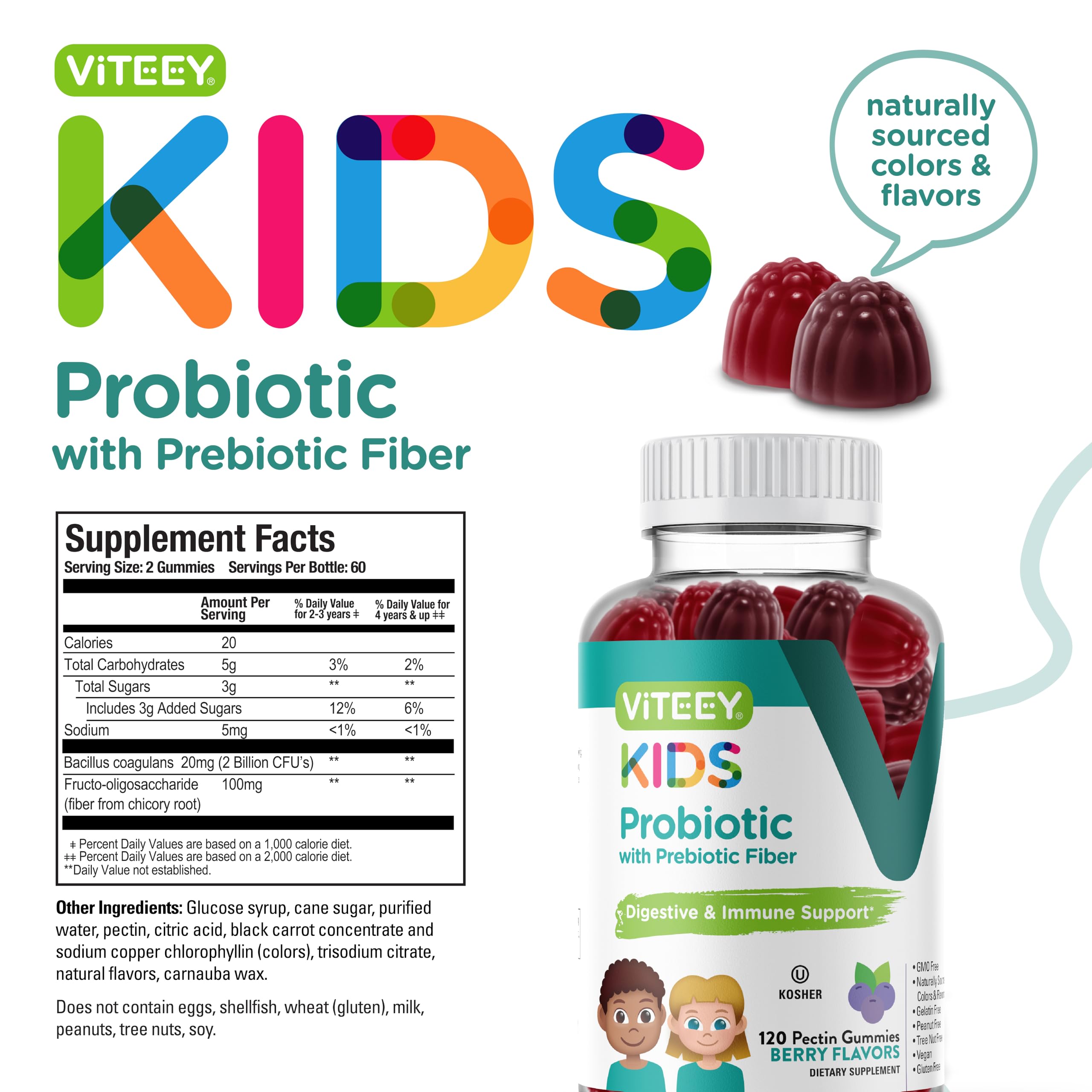 Viteey Kids Probiotic Gummies with prebiotic fiber