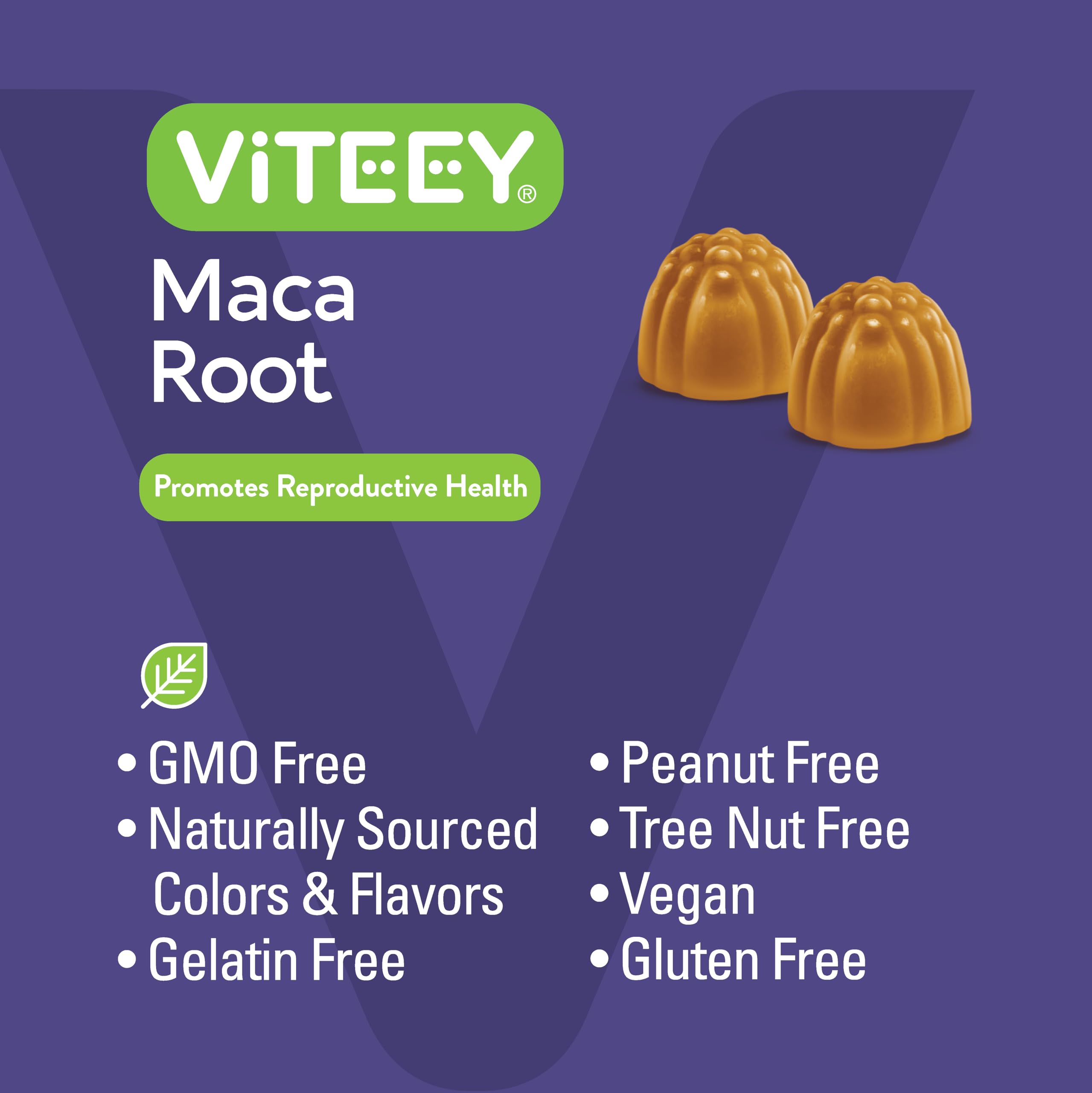 Viteey Maca Root Gummies in a bowl with fresh passion fruit