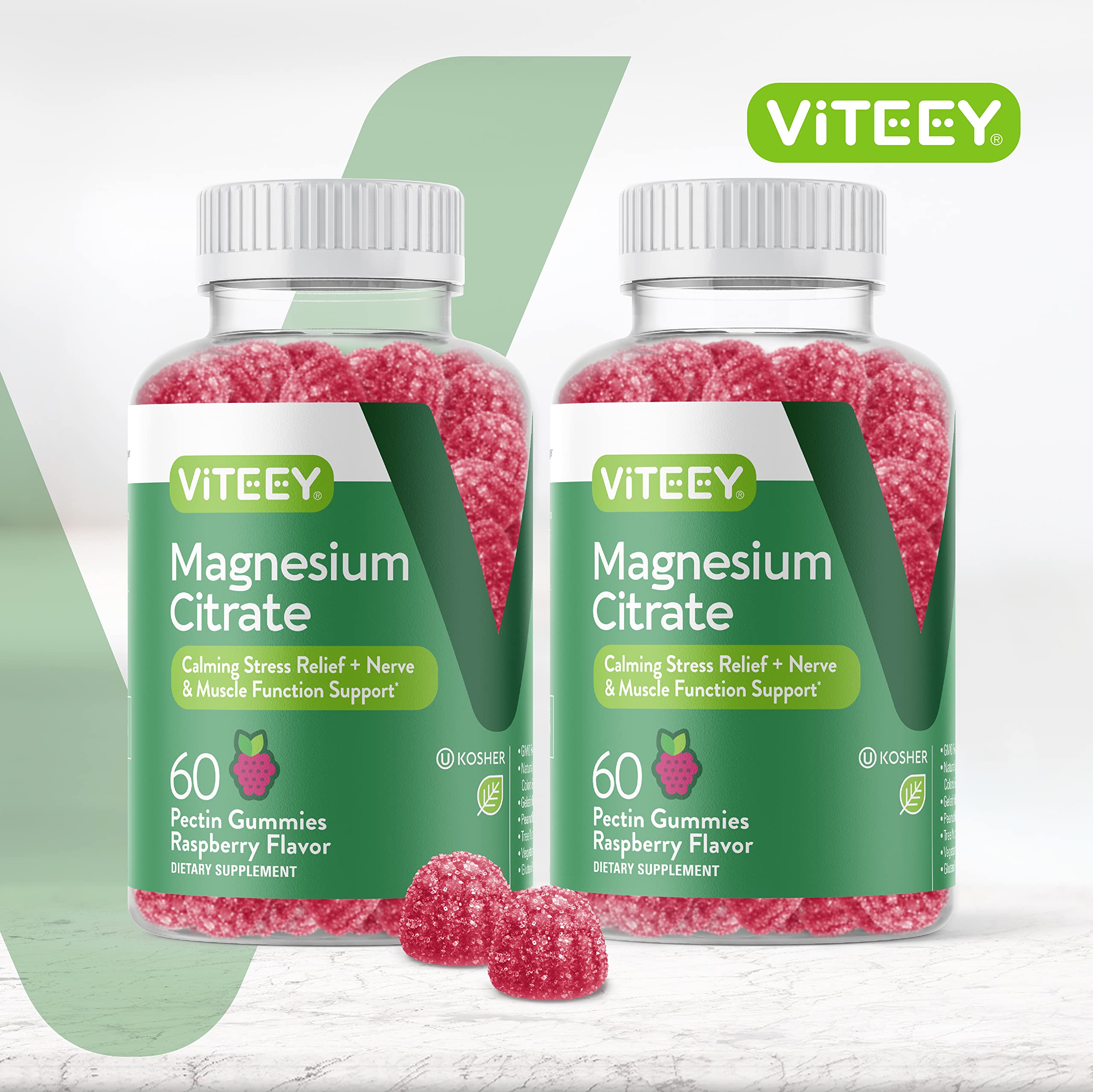 Viteey Magnesium Citrate Gummies raspberry flavour close-up