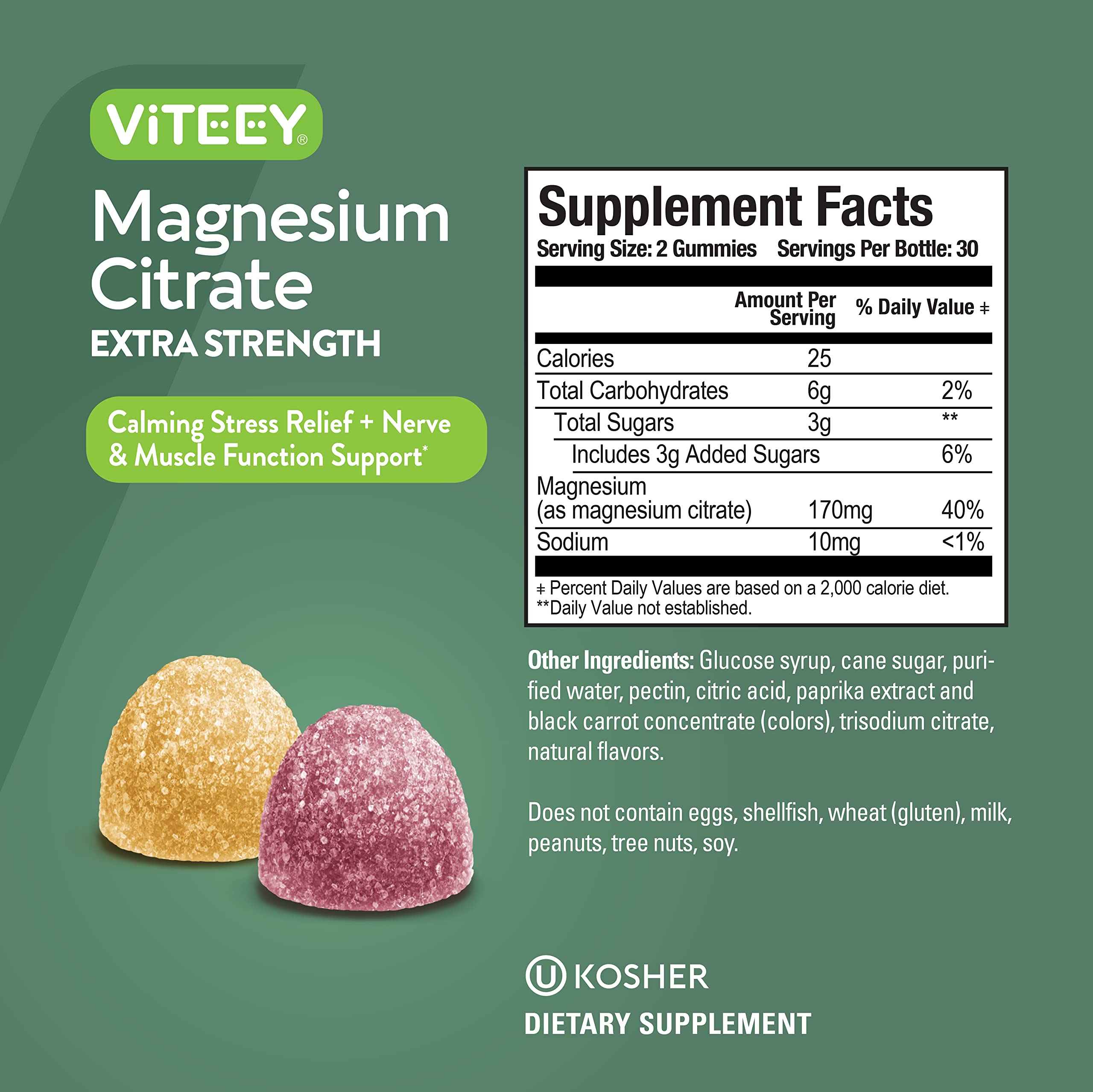 Viteey Magnesium Gummies 60 count side view packaging