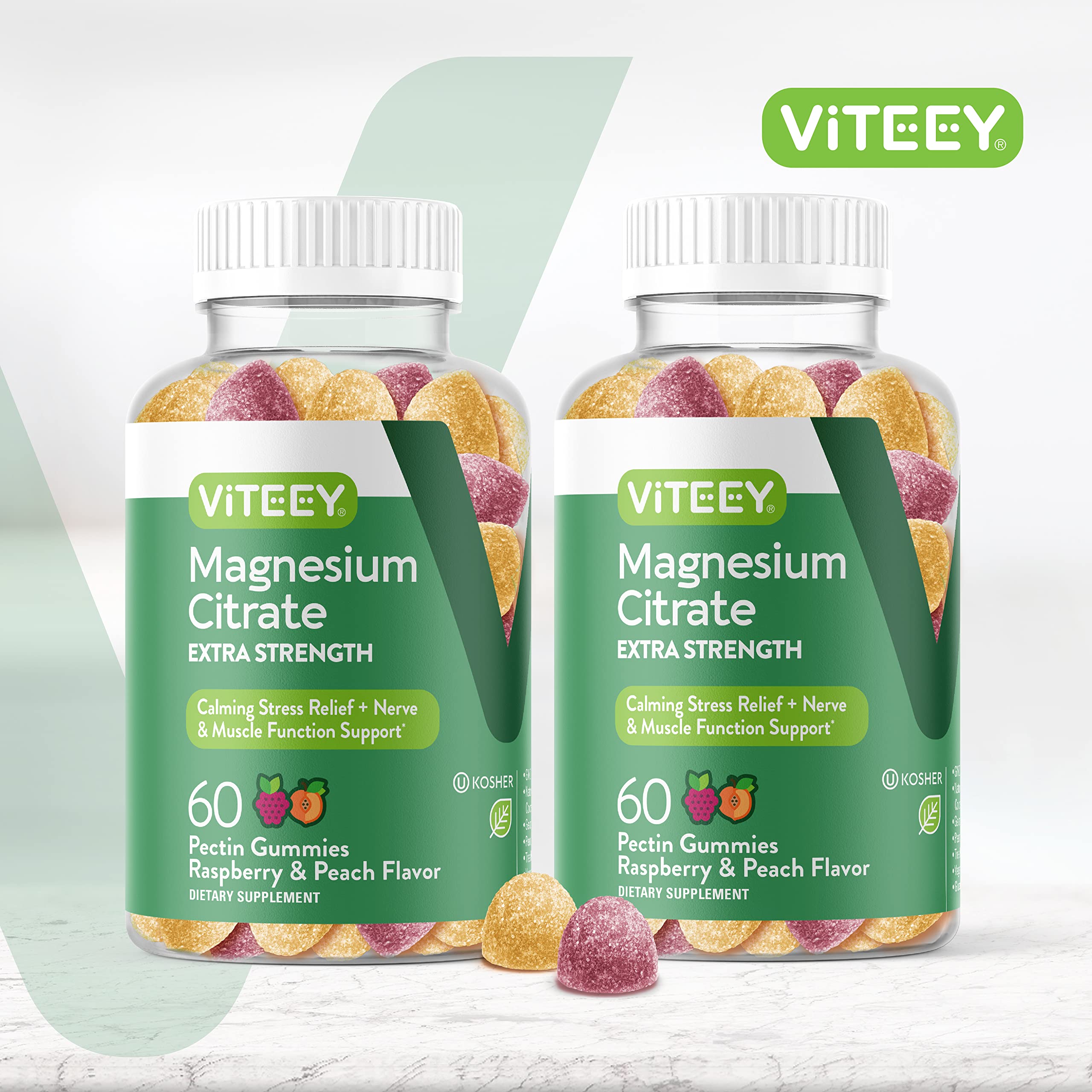 Viteey Magnesium Gummies raspberry and peach flavour close-up