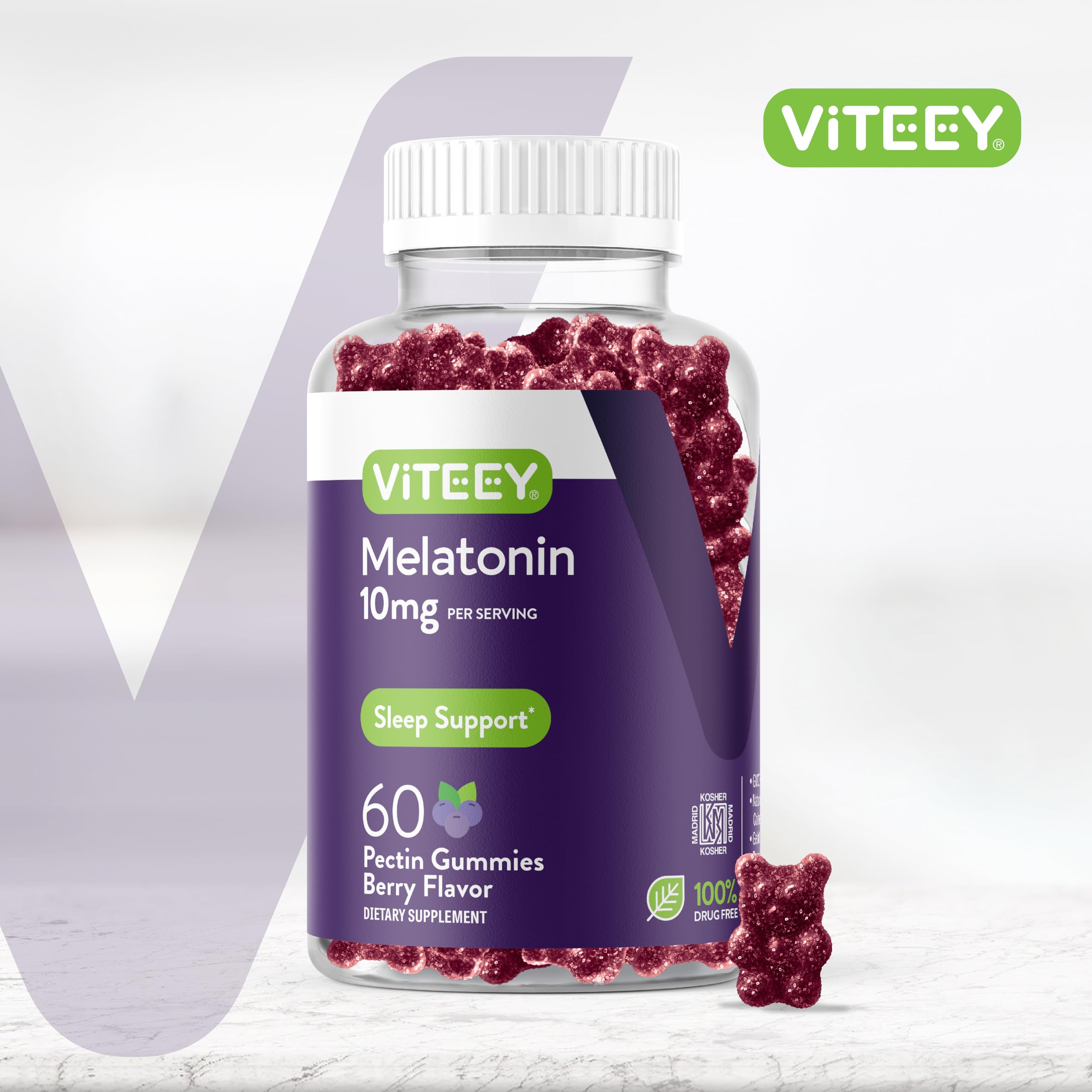 Viteey Melatonin Gummies 10mg close-up of gummies
