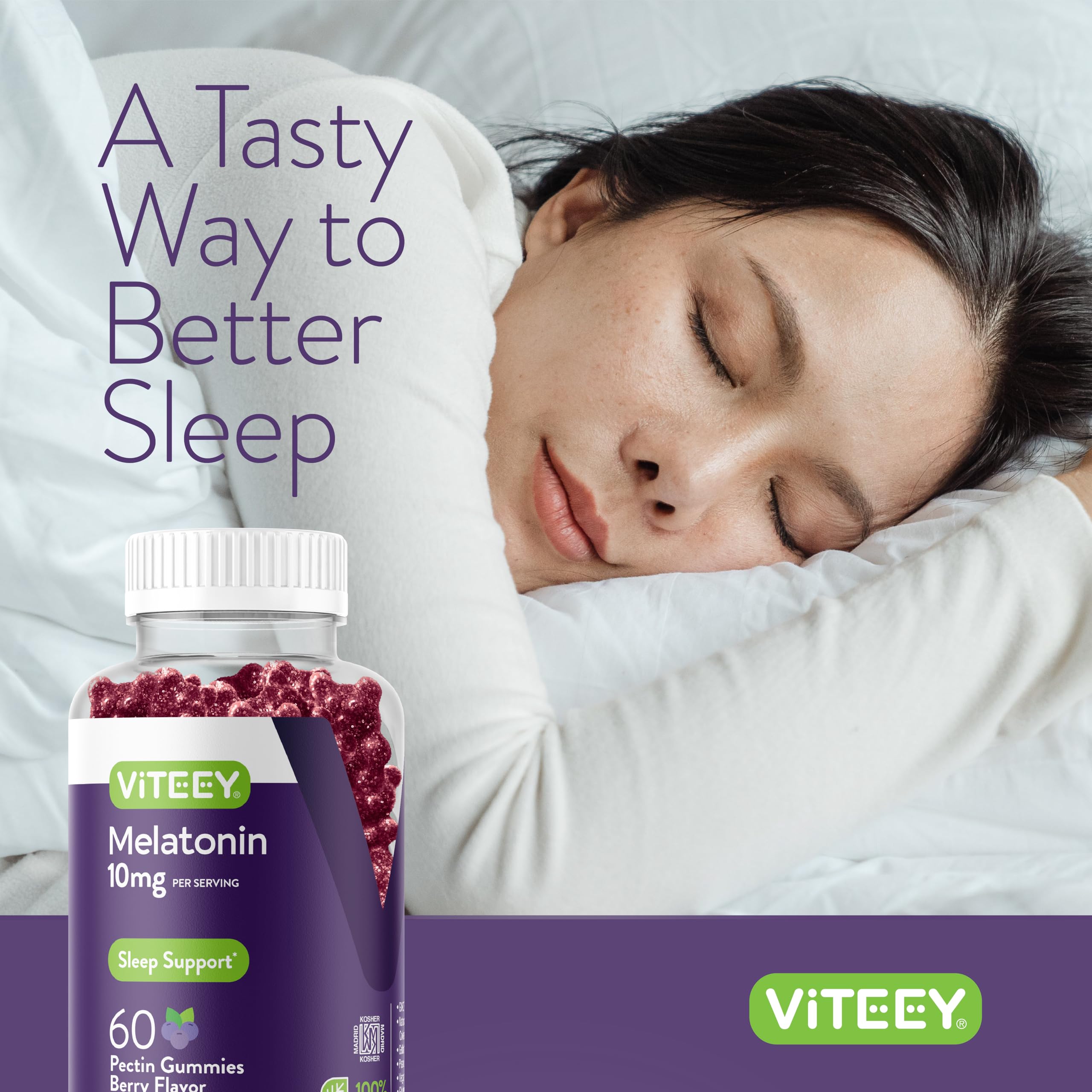 Viteey Melatonin Gummies 10mg gummies in a bowl