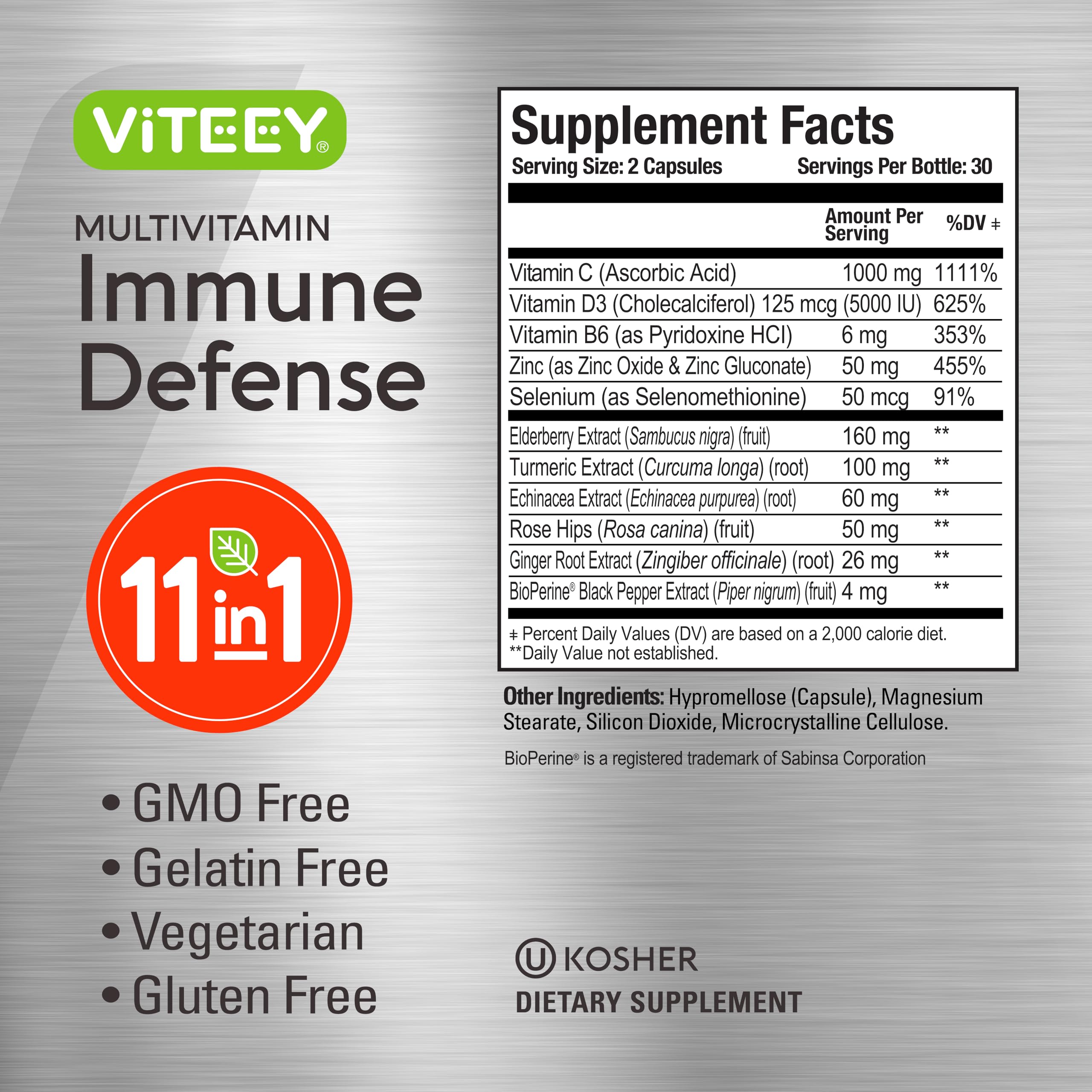 Viteey Multivitamin Capsules open bottle with capsules visible