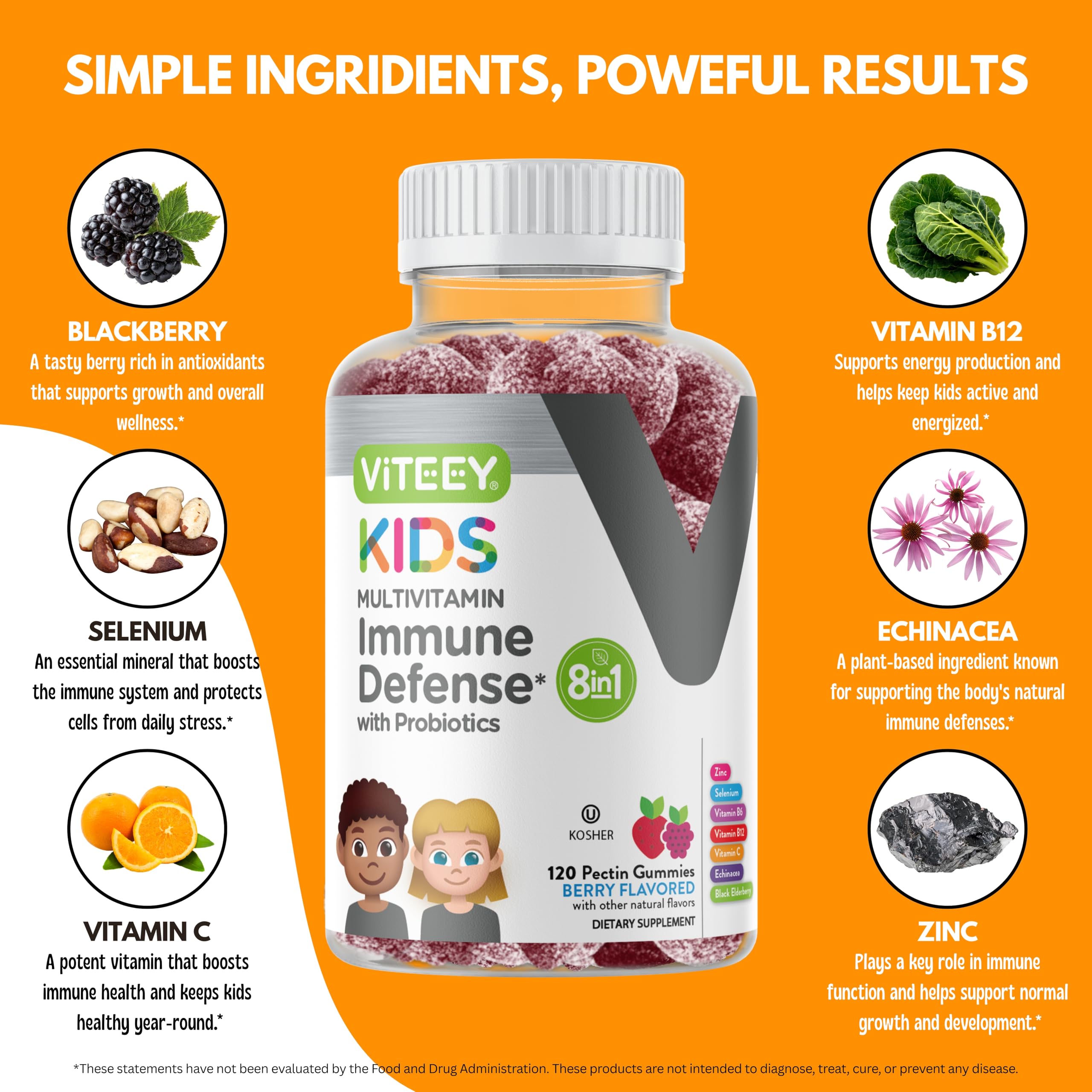 Viteey Multivitamin Gummies for Kids side view of jar