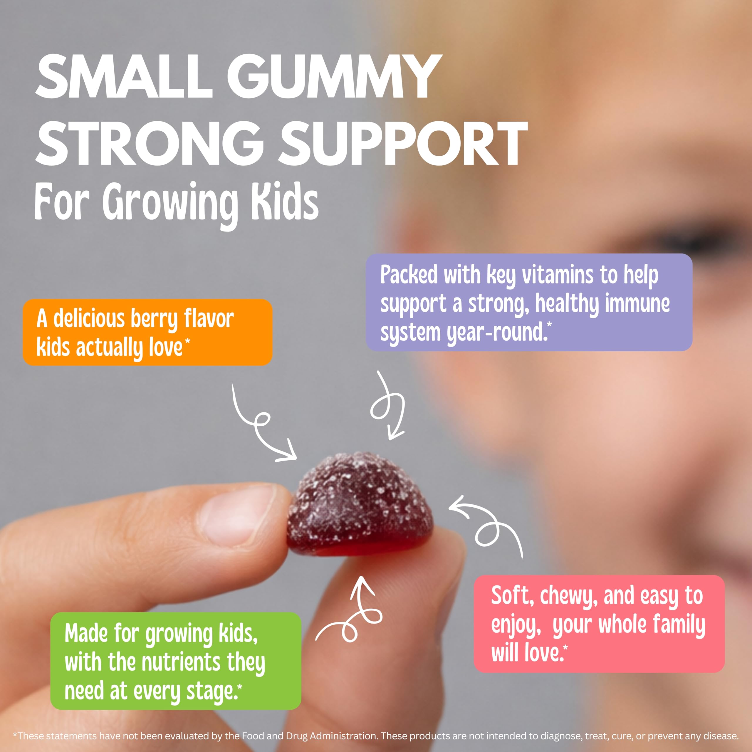 Viteey Multivitamin Gummies for Kids with a child holding gummies