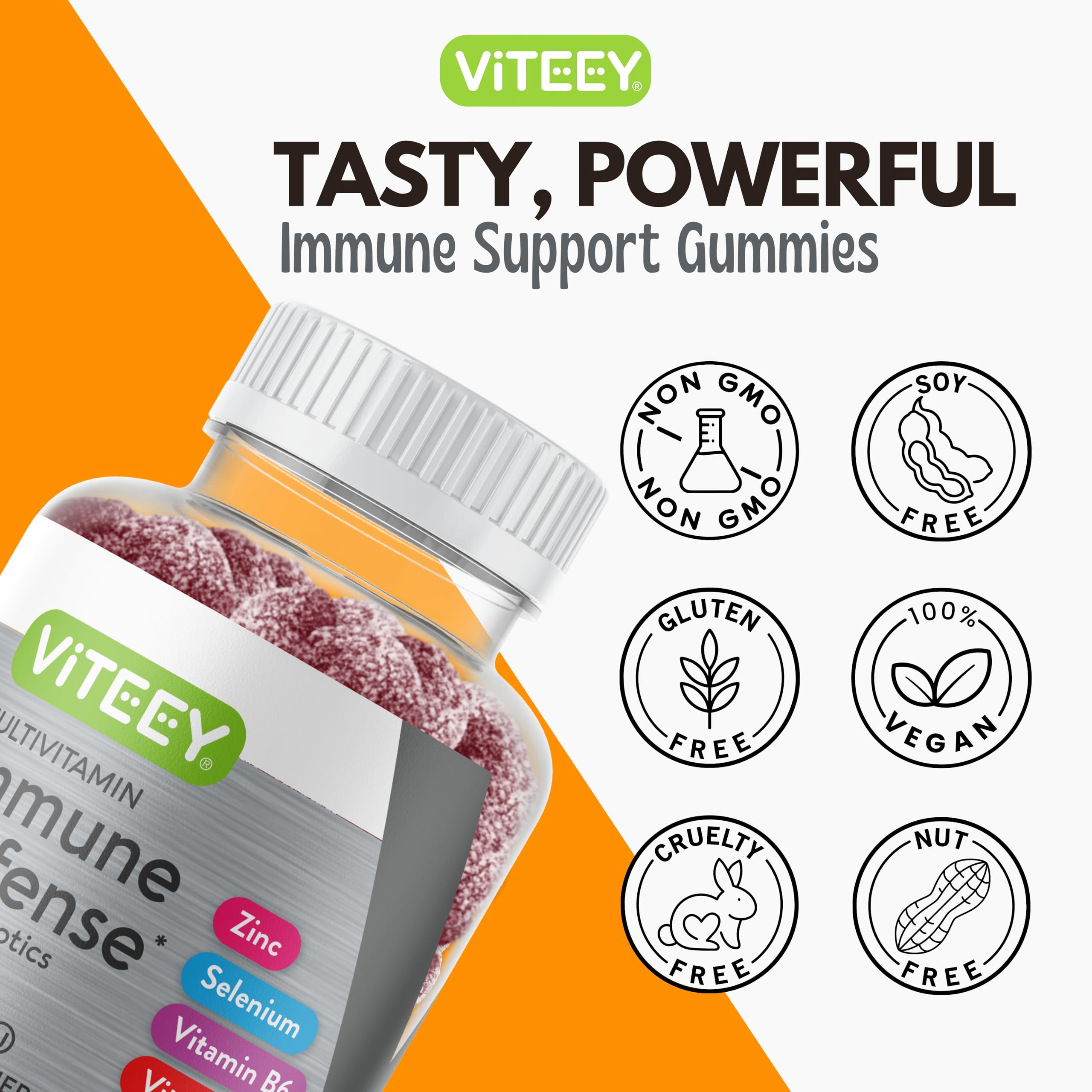 Viteey Multivitamin Gummies on a wooden table