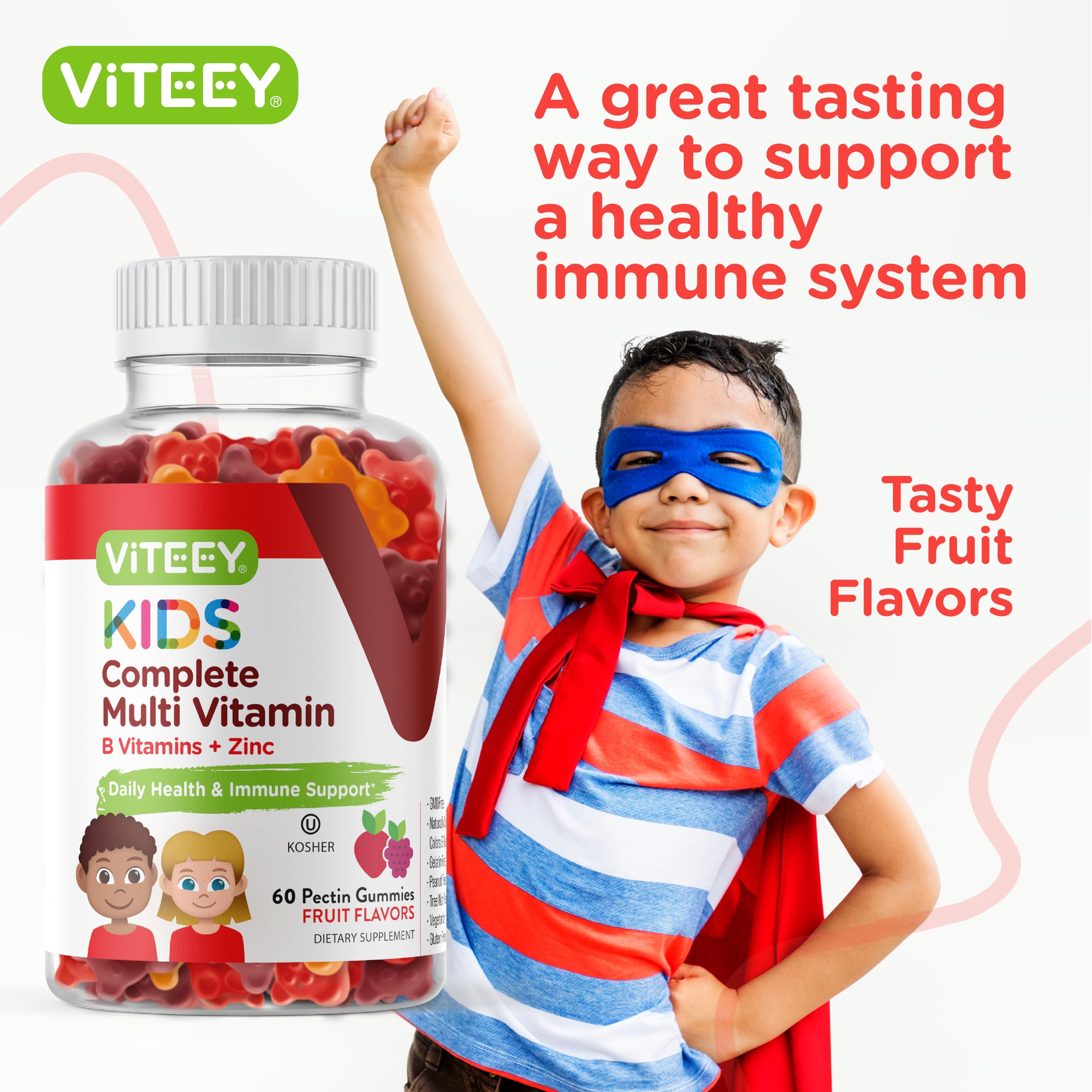 Viteey Multivitamin Gummies with a child's hand