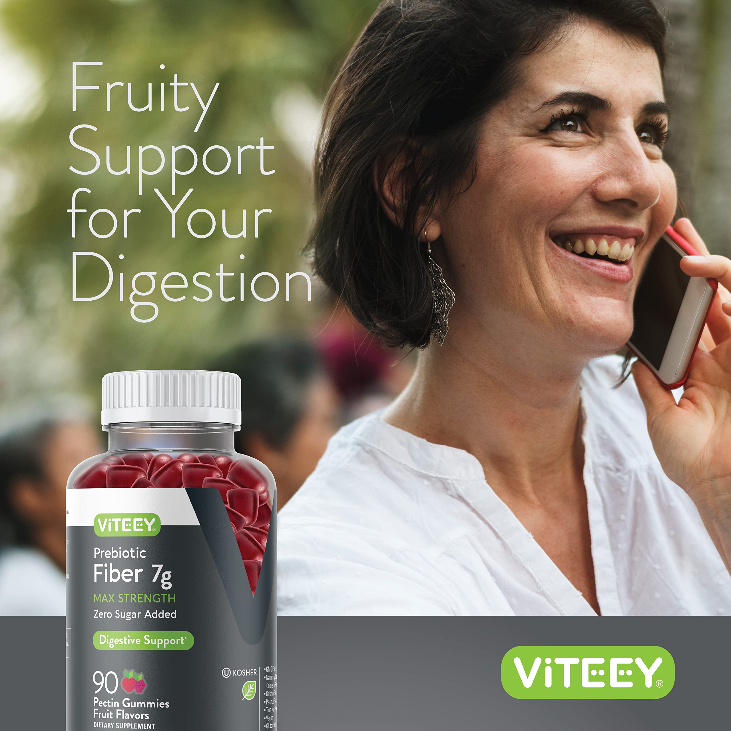 Viteey Prebiotic Fiber Gummies on a kitchen counter